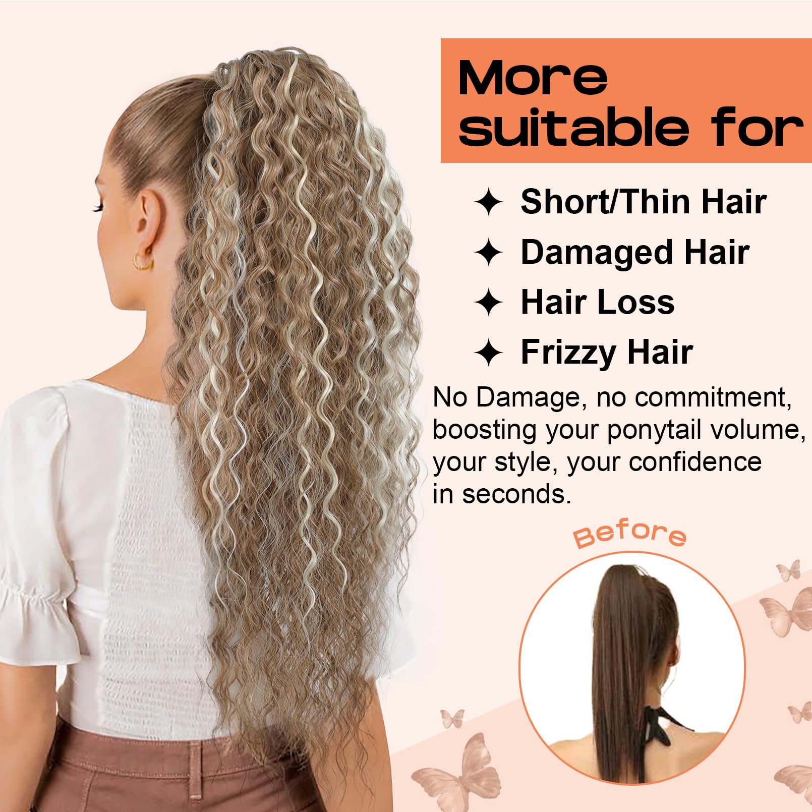 Seikea Highlight Drawstring Ponytail Extension, Pt005 Isabella 26'' Long Bohemia Curly Pony Tail Multi Layered Light Soft Clip I