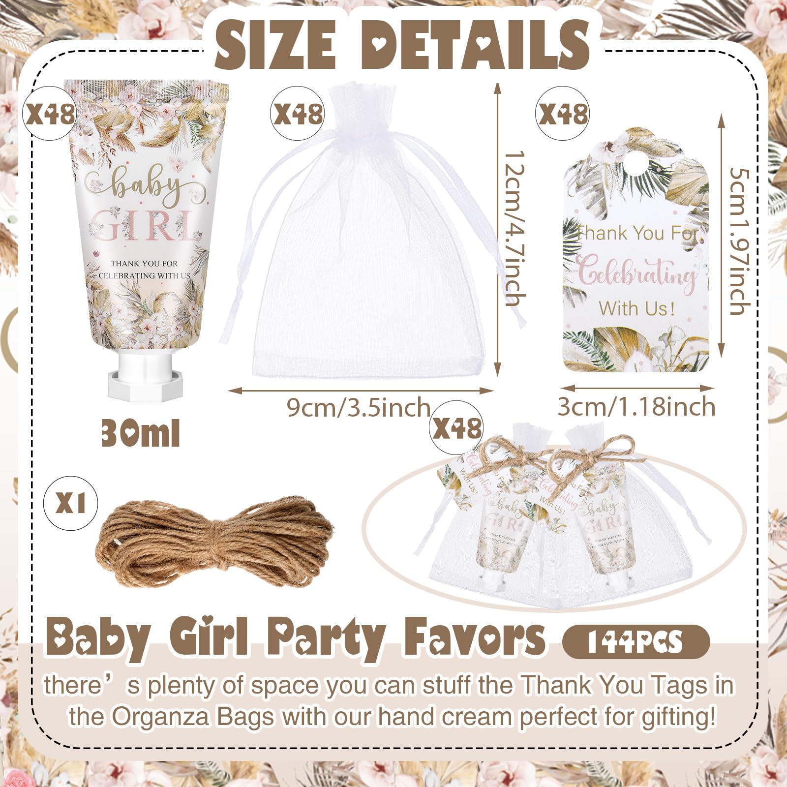 Dansib 48 Sets Boho Baby Shower Hand Cream Gifts Baby Shower Party Favors for Guests Baby Girl Hand Cream Gift Bulk Travel Size
