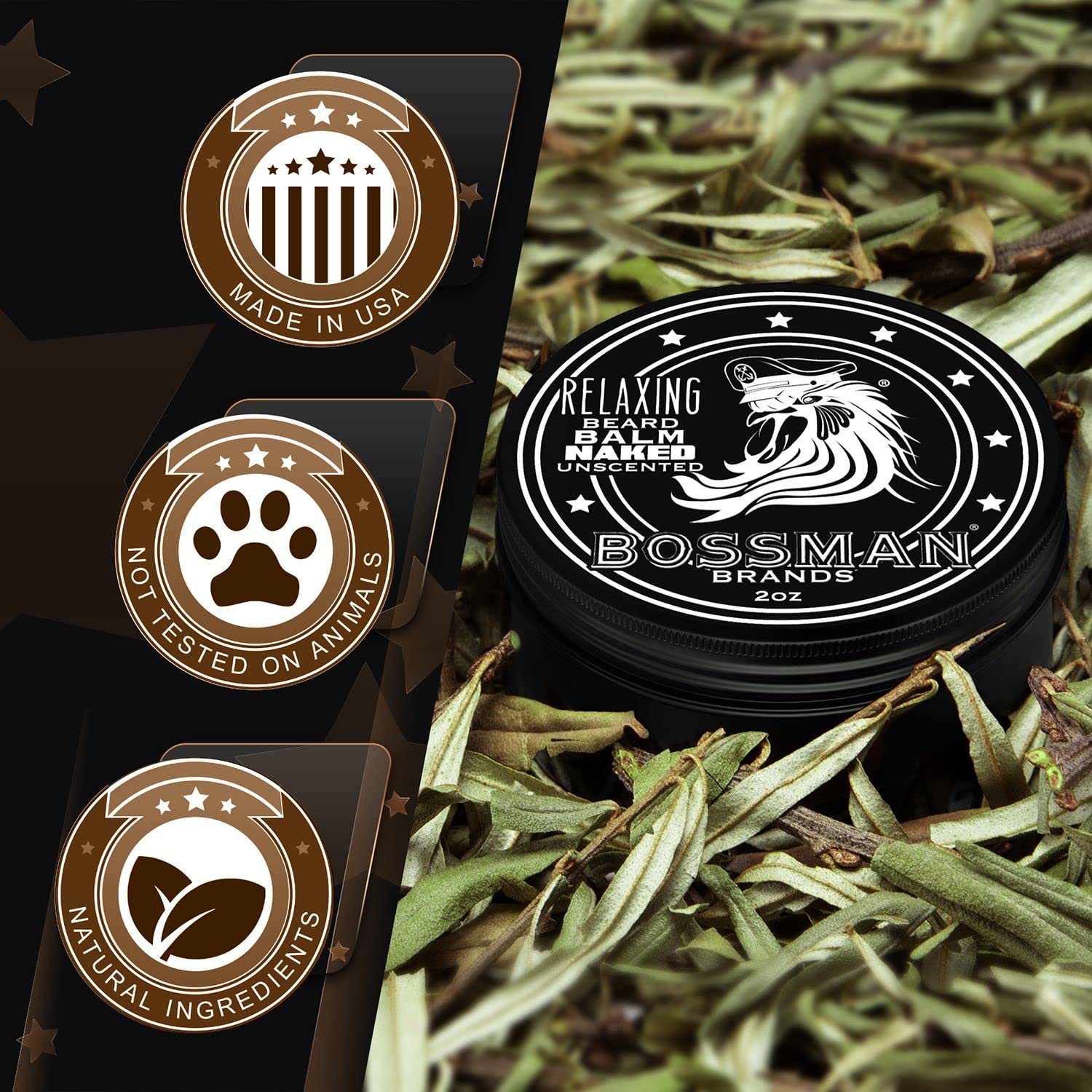 Bossman Relaxing Beard Balm - Beard Tamer, Relaxer, Thickener And Softener Cream - Beard Care Product - Made In Usa (Naked Scent