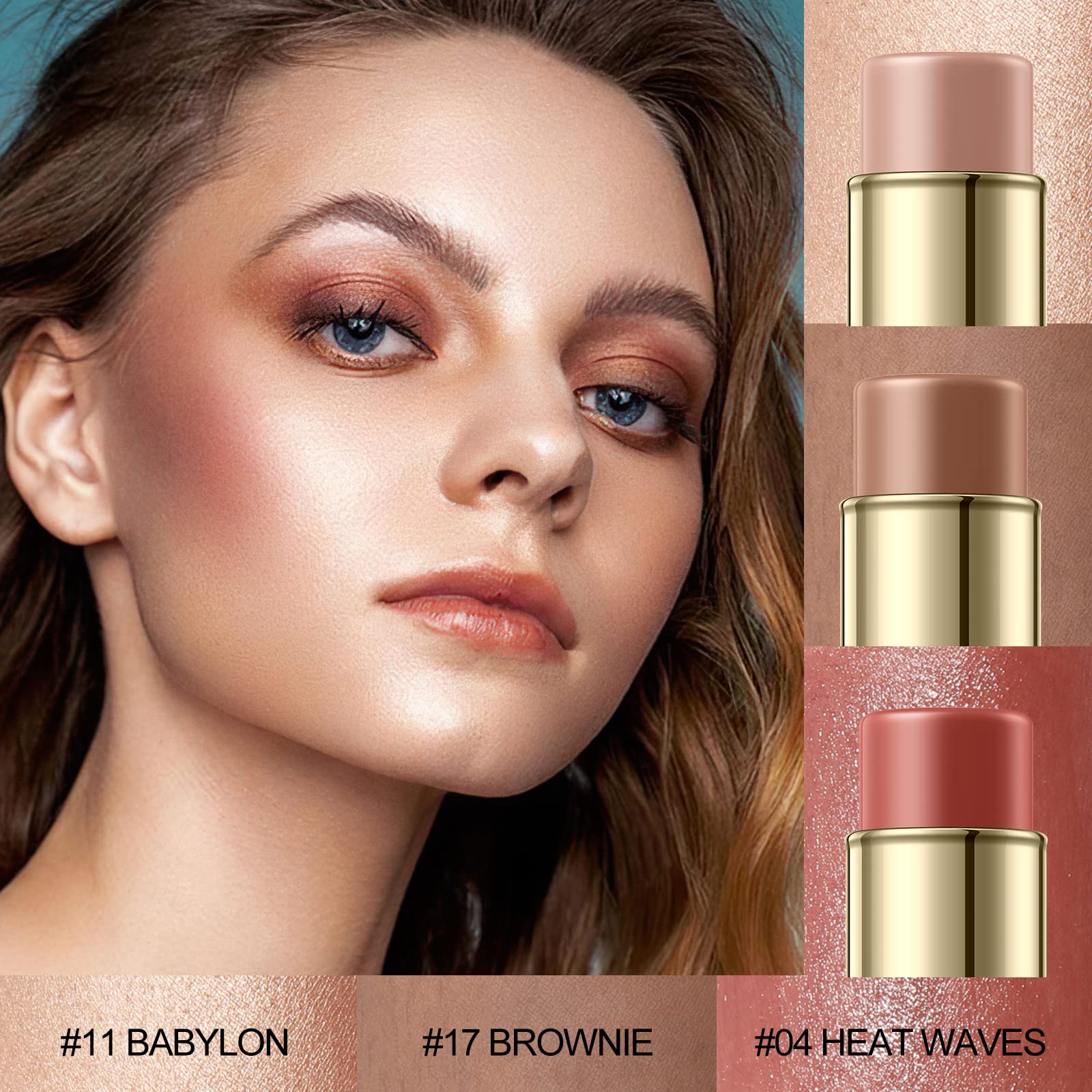 Falocutus 3 Pcs Medium Contour Stick Set,Cream Blush & Highlighter Bronzer Pen,Long Lasting & Smooth Natural Face Contouring Ill