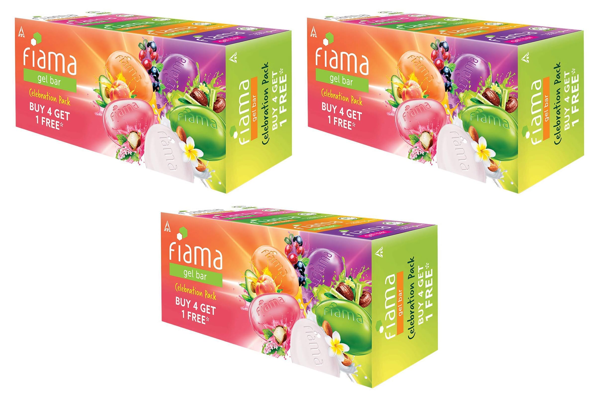 Fiama Gel Bar Celebration Pack With 5 Unique Gel Bars & Skin Conditioners For Moisturized Skin, 625G (125G - Pack Of 12+1), Soap