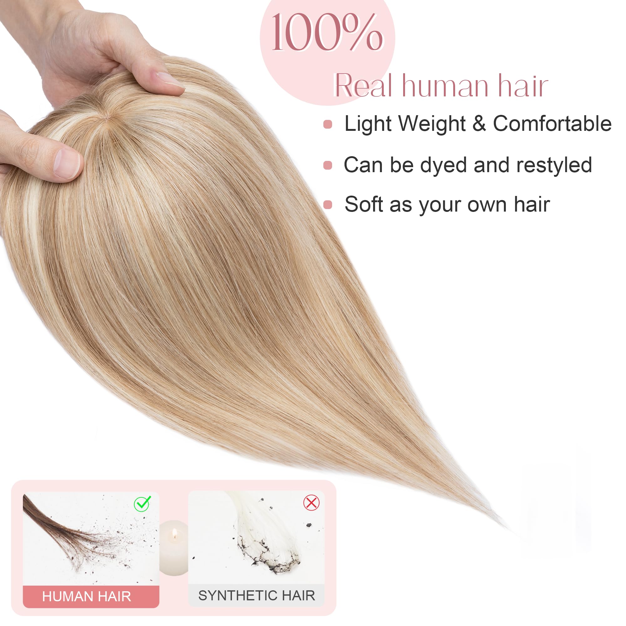 SEGO Hair Toppers for Women Real Human Hair with Bangs Mono Base 14 Inch Clip In Bangs Wiglets Topper Hair Pieces for Women with
