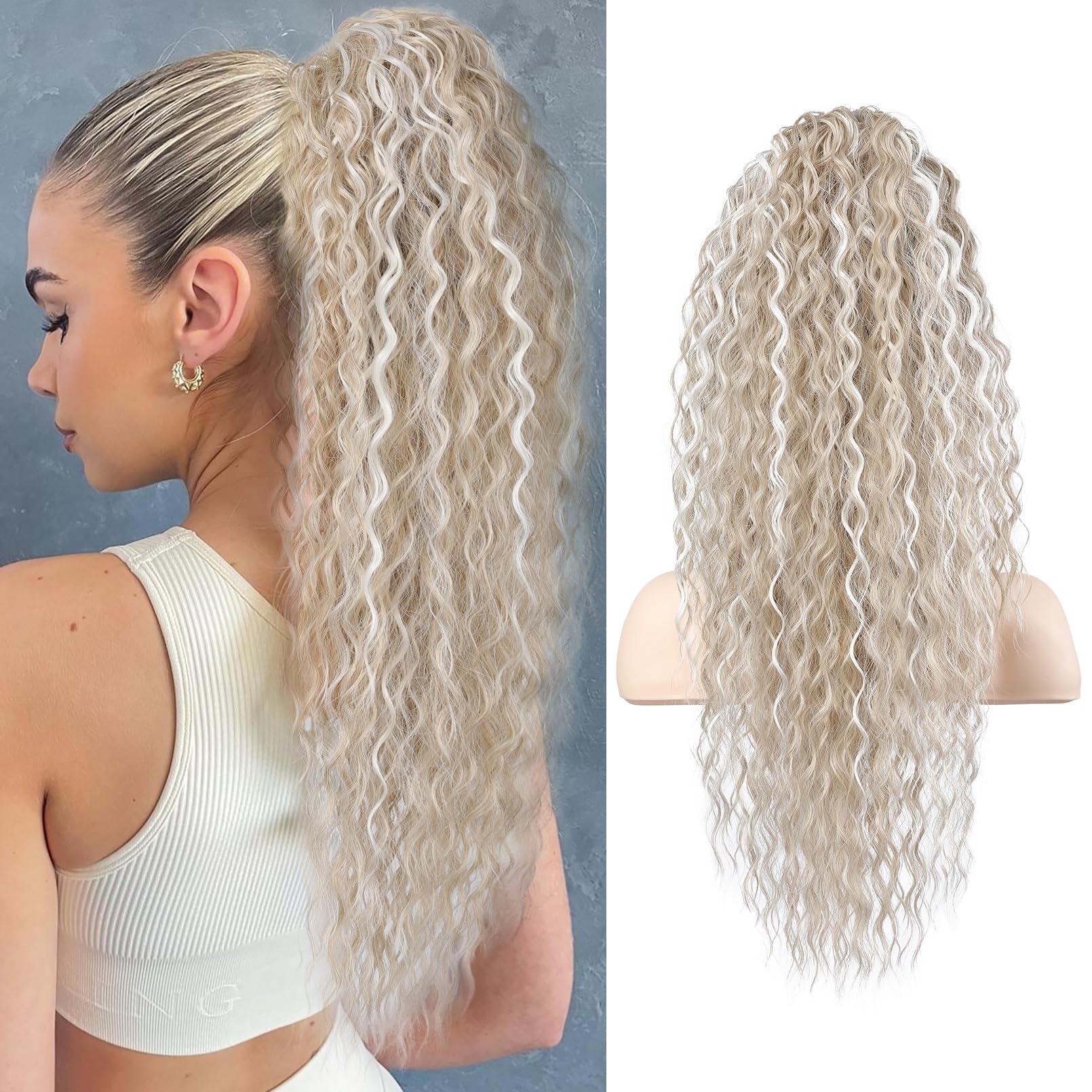 SEIKEA Highlight Drawstring Ponytail Extension, PT005 Isabella 26'' Long Bohemian Curly Pony Tail Multi Layered Light Soft Clip 
