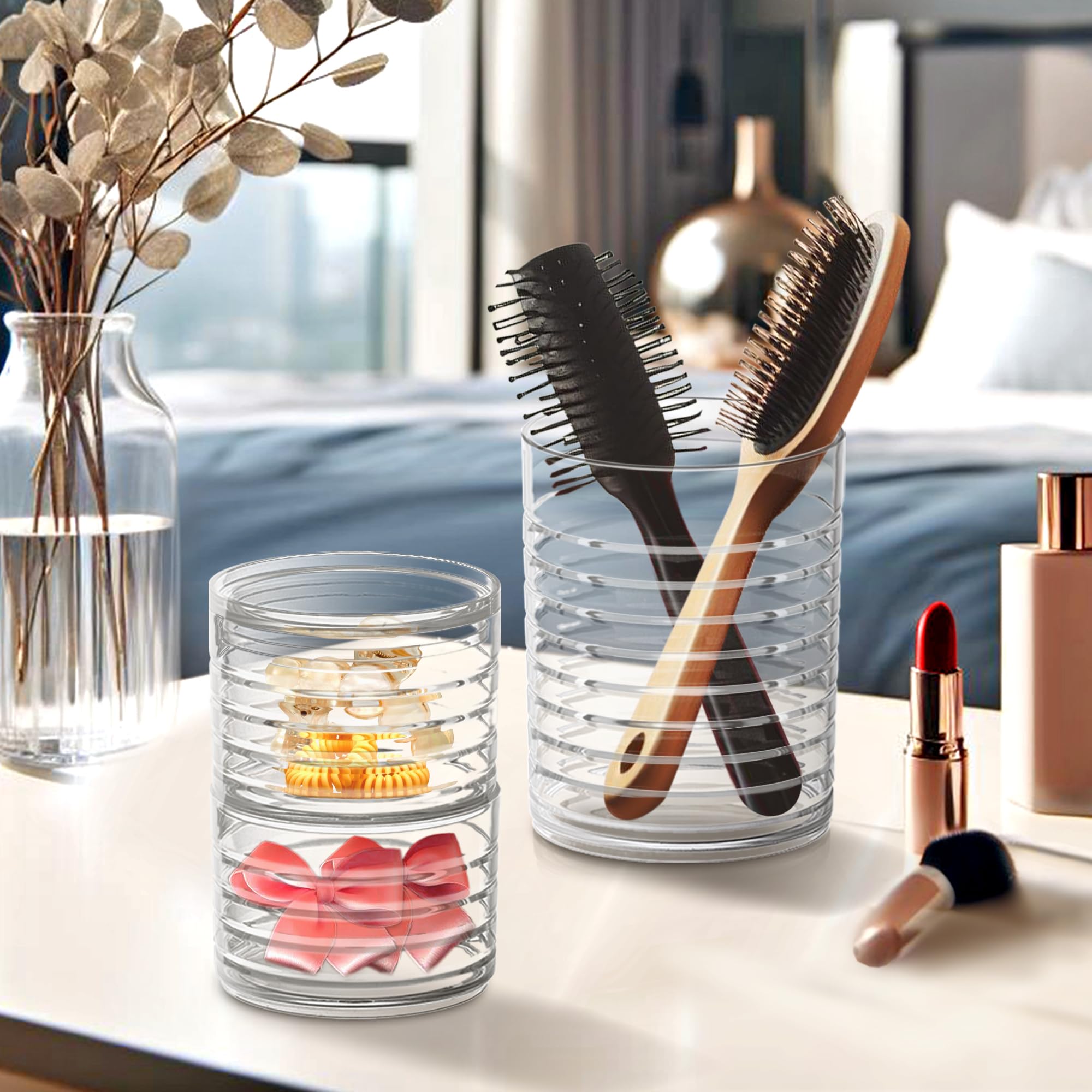 Amazing Abby - Intrigue - Acrylic Headband Organizer, Plastic Hairbrush Holder, Stackable Container For Hair Accessories And Bea