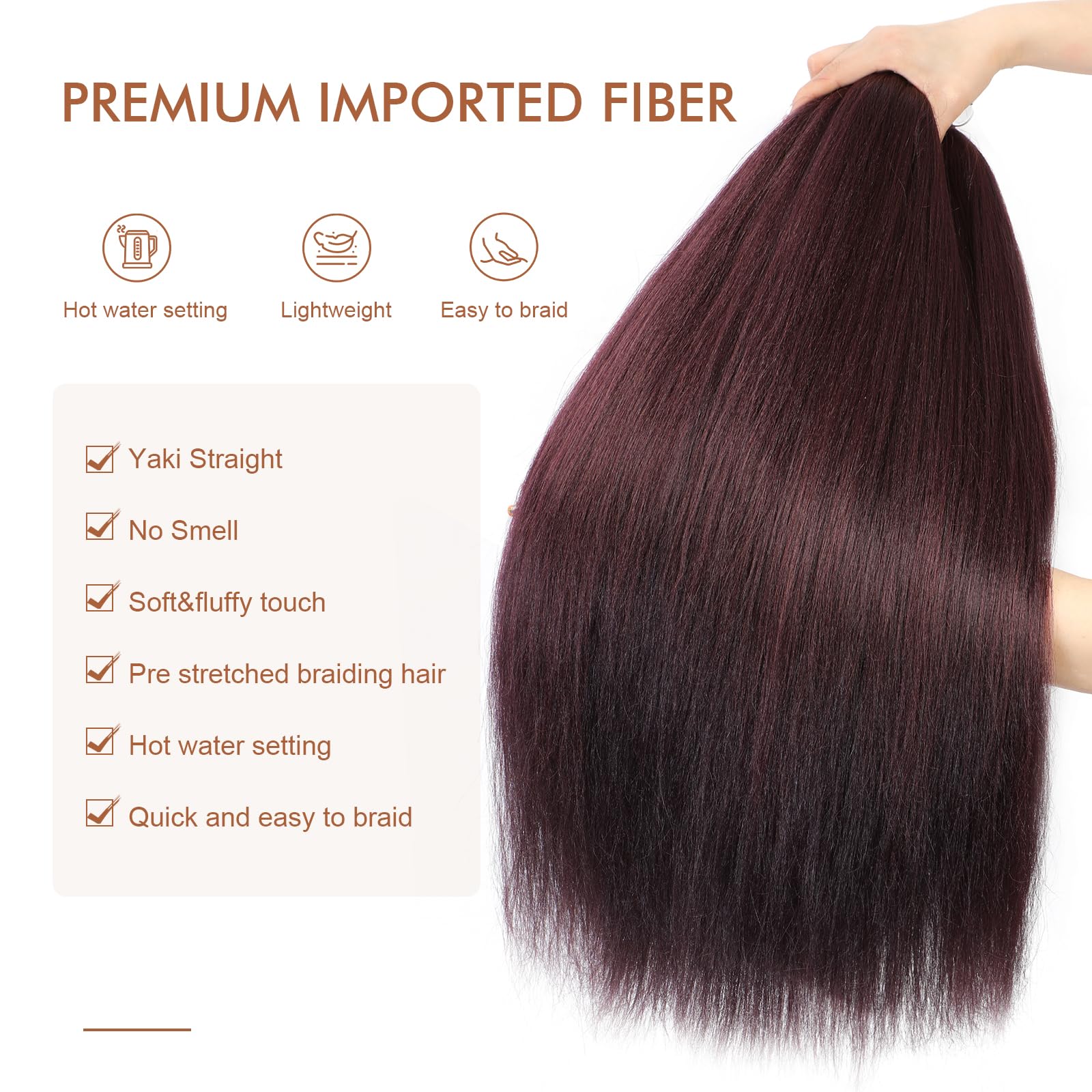 Difunee Pre-Stretched Braiding Hair - 16 Inch 8 Packs Burgundy Short Braiding Hair For Twist Or Box Braids, Yaki Texture Hot Wat