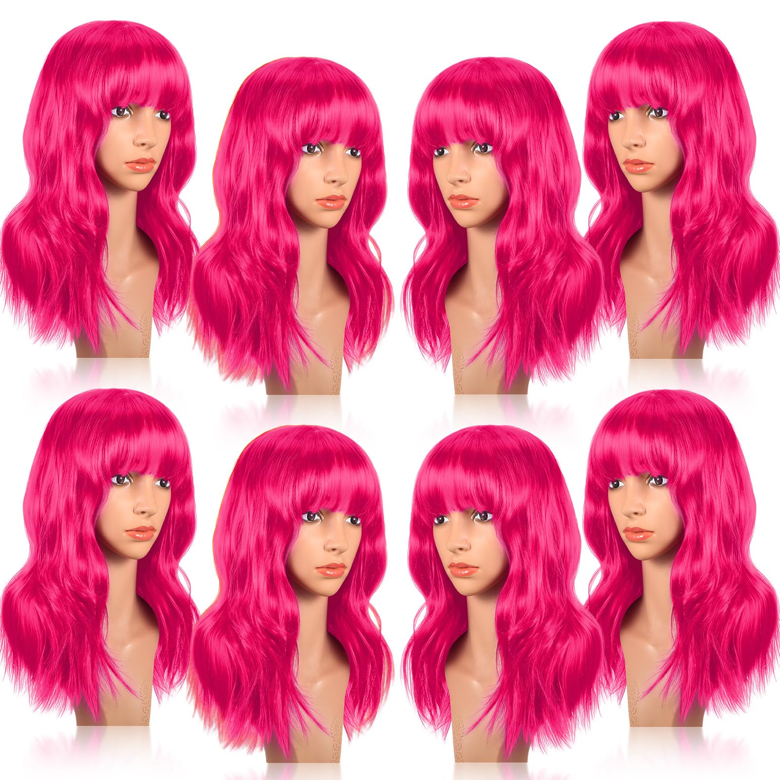 Crowye 8 Pcs 12 Colorful Party Wigs Shoulder Length Wigs for Women Wavy Bob with Air Bangs Curly Short Synthetic Colorful Costum
