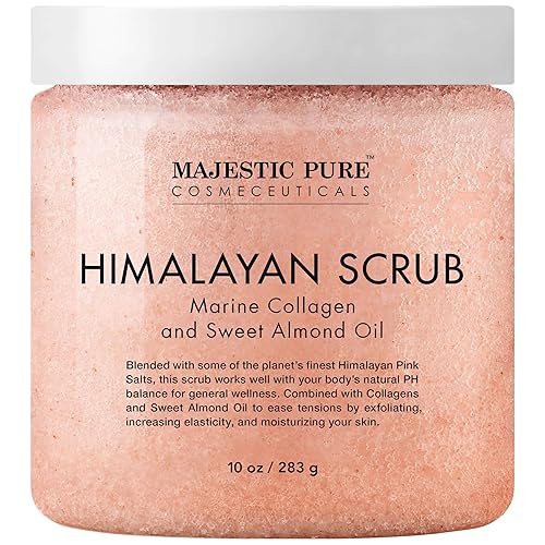 MAJESTIC PURE Himalayan Pink Salt Body Scrub with Collagen and Sweet Almond Oil | Exfoliating Body Scrub for Skin Care, Stretch