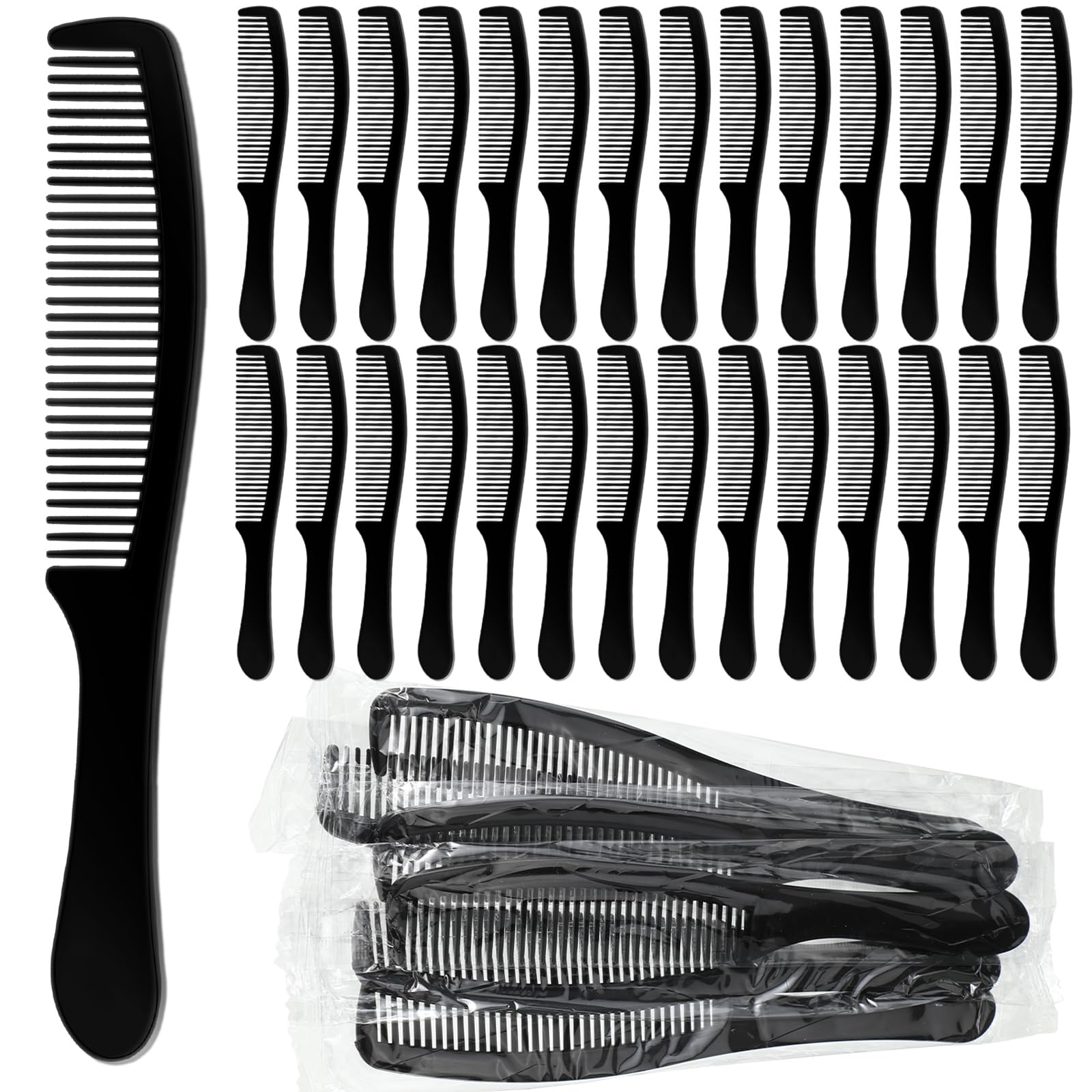 Combs Individually Wrapped, 200 Pcs Disposable Combs in Bulk Plastic Unbreakable Comb Set Long Handle Hair Combs Suitable for Fa
