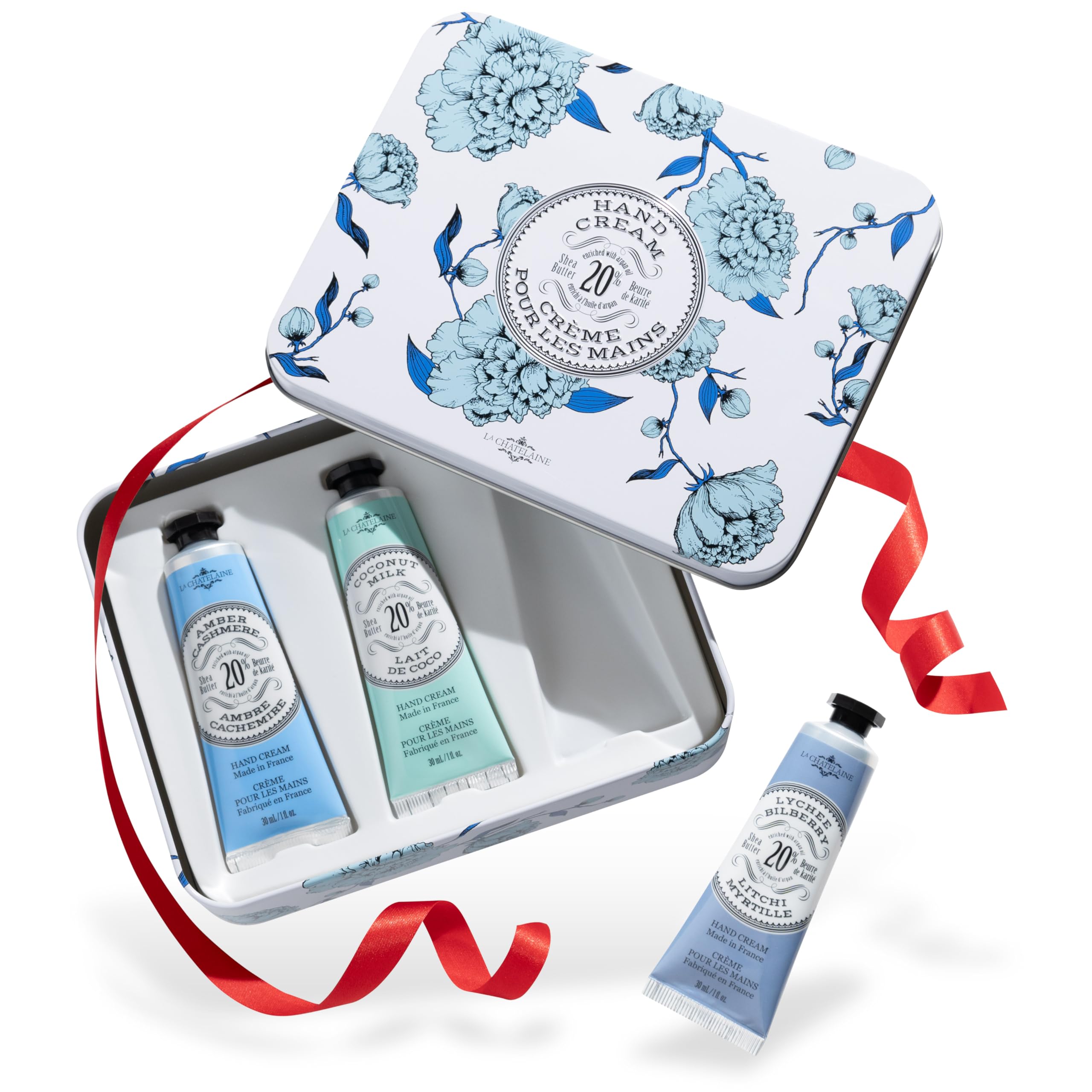 La Chatelaine Hand Cream Trio Tin Gift Set, Ready-To-Gift Tin, Nautral, Made in France with 20% Organic Shea Butter, Nourishing 