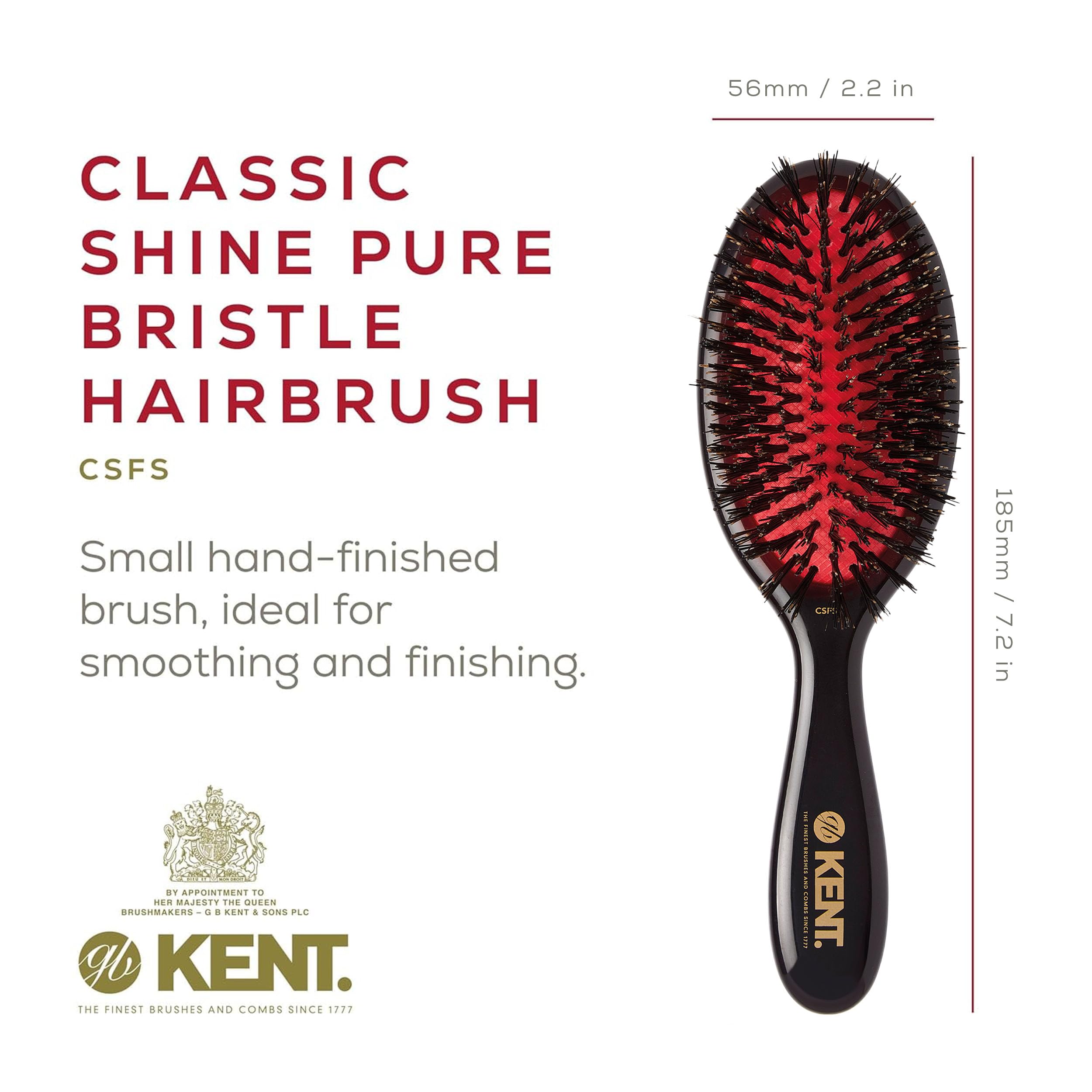 Kent CSFS Classic Shine Large Oval Cushion Straightening Brush and Hair Detangler - Natural Black Boar Bristle Hair Brush - Shin