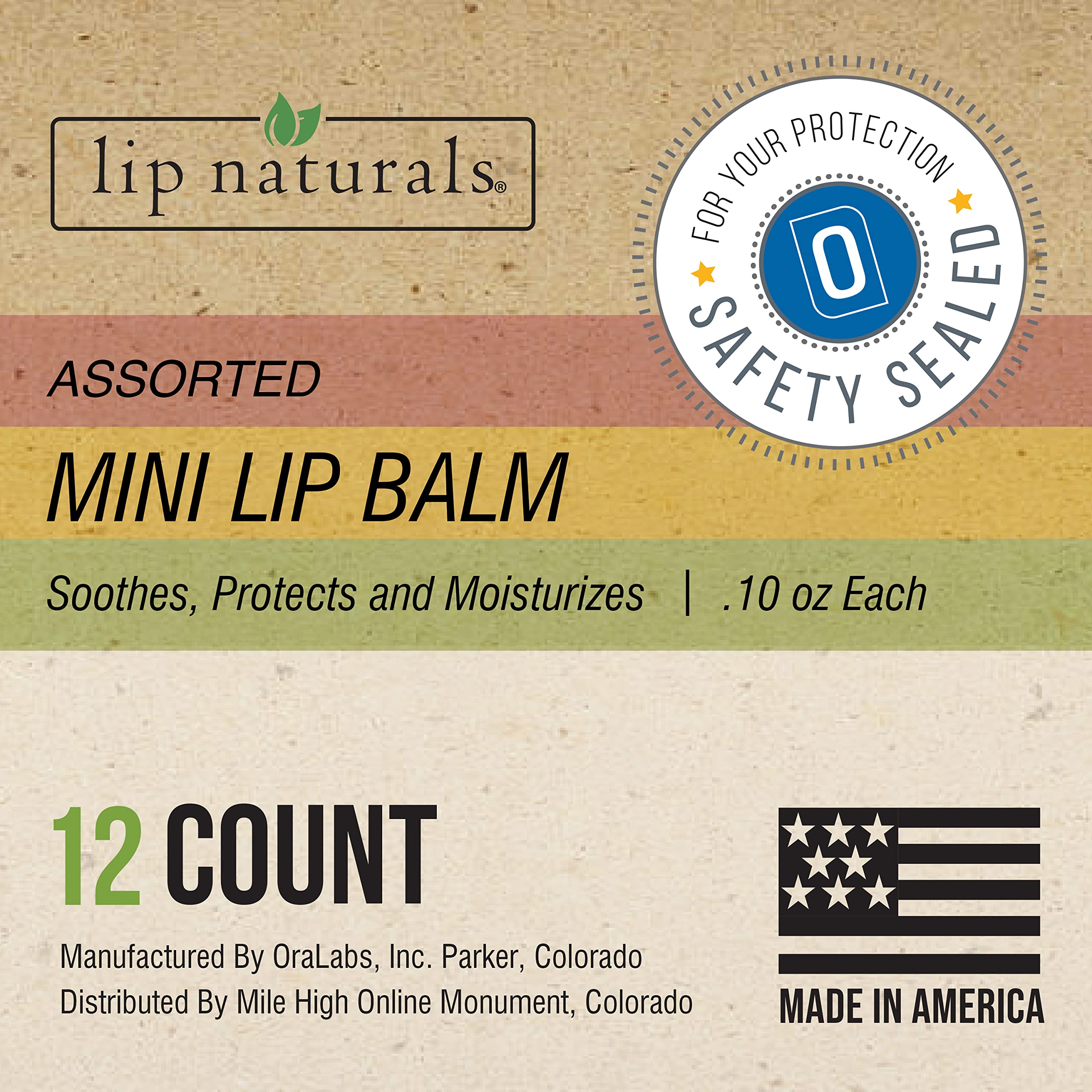 Lip Naturalsa  Assorted Mini Lip Balm With Sunscreen (Spf-15)  Made In Usa  12-Count Pack With Bing Cherry, Tea Tree Mint, And V