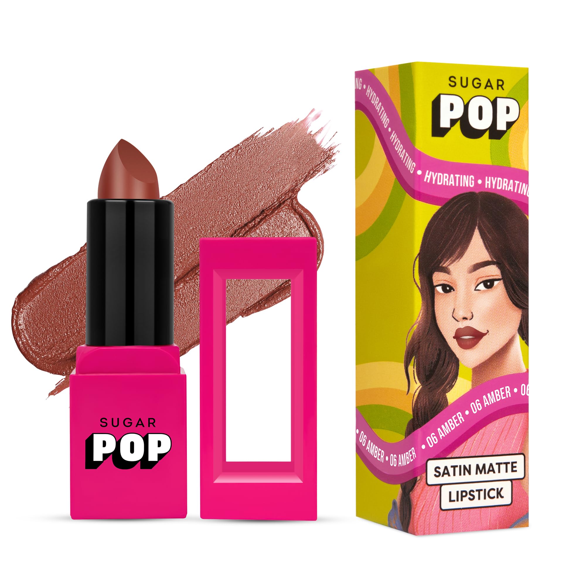 Sugar Pop Satin Matte Lipstick - 06 Amber (True Brown) - 3 Gm - Infused With Vitamin E, Shea Butter & Jojoba Oil L Full Coverage