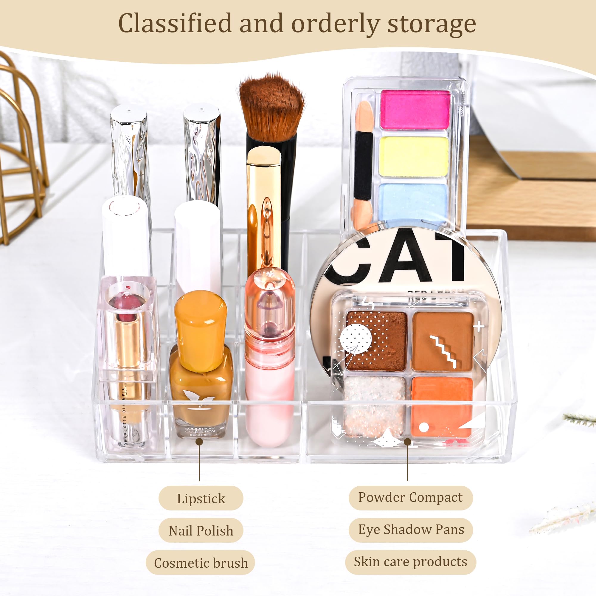 MERATIA Clear Acrylic Makeup Organizer, 10 Compartments, Cosmetic Storage Display for Lipstick, Nail Polish, Beauty Supplies (cl