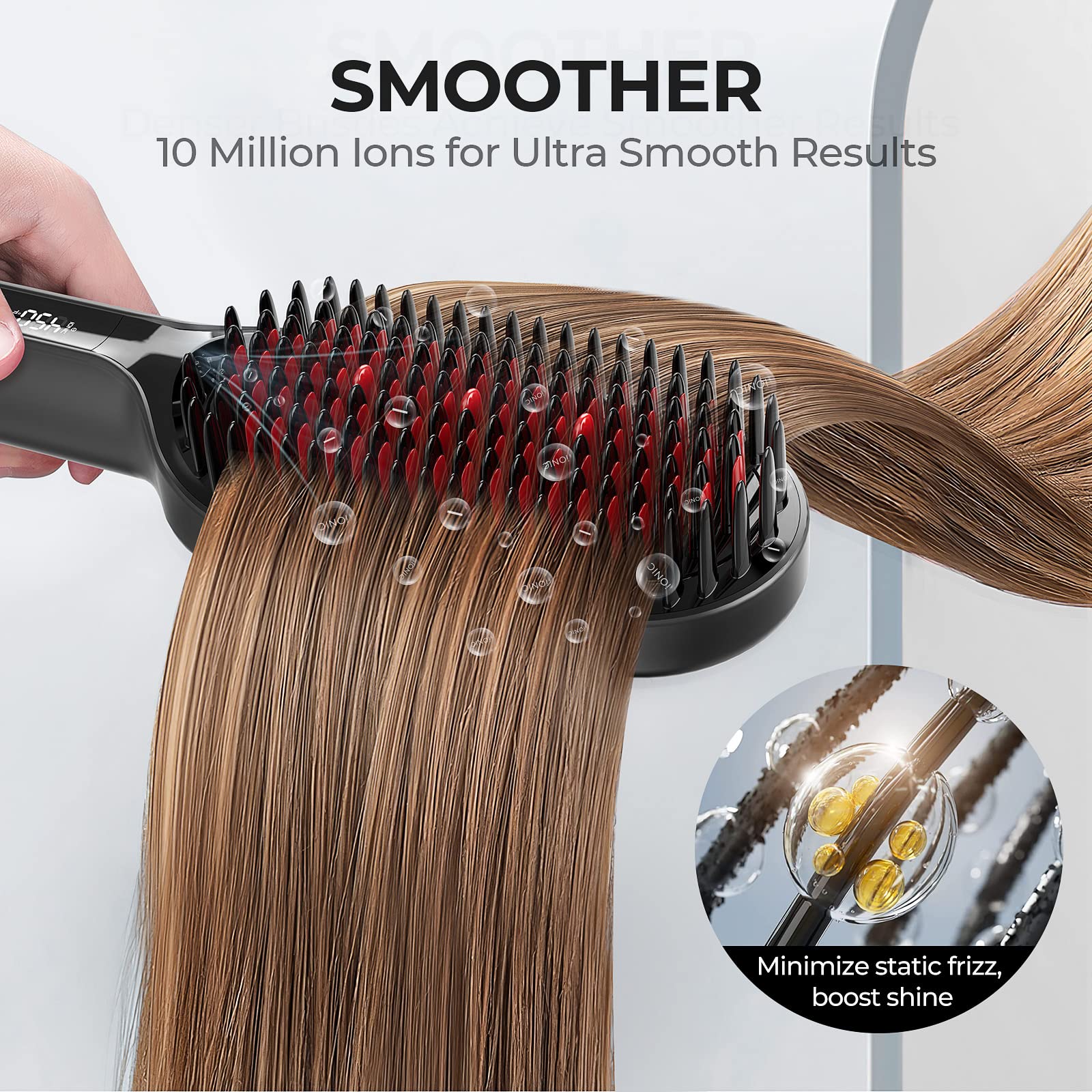 2023 Upgraded Hair Straightener Brush  Tymo Ionic Plus Straightening Brush With Dense Bristles, 16 Temps, Dual Voltage  Heat Bru