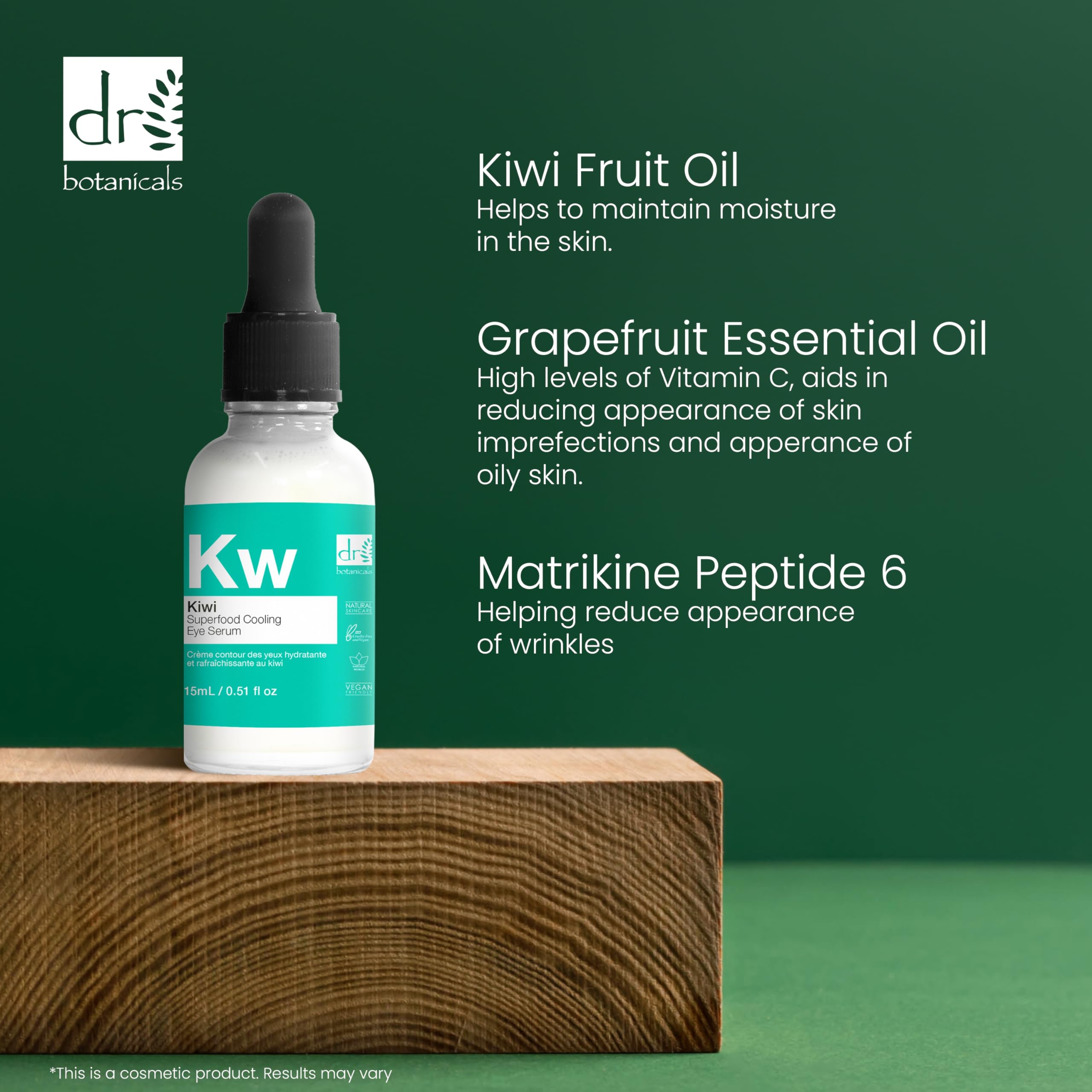 Dr Botanicals Refreshing Eye Cooling Serum with Vitamin C, Kiwi Fruit Oil to reduce Wrinkles, skin imperfections. Hydrating, Bri