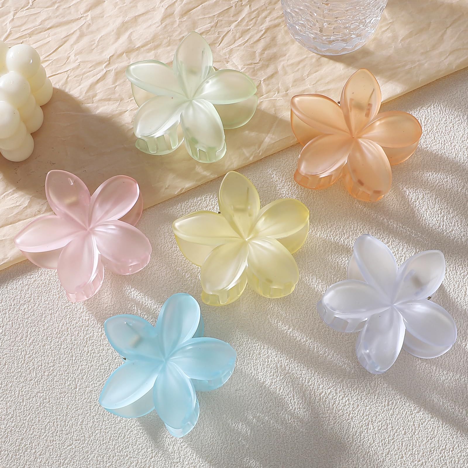 Sisiaipu Hawaiian Flower Hair Clips For Women 6 Pack Flower Hair Claw Clips Plumeria Claw Clips For Thin Hair Large Claw Clips F
