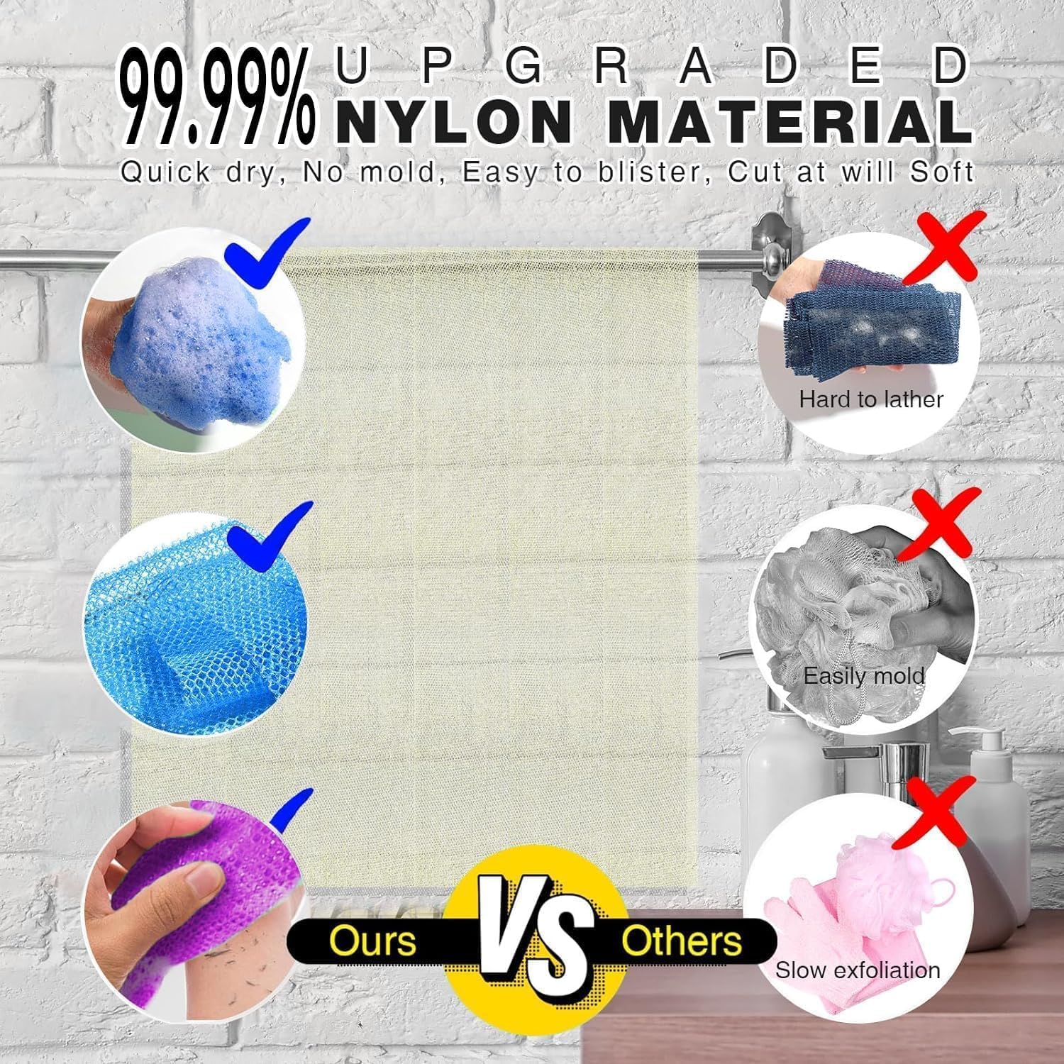 Ujfqbh 5 Pieces African Bath Sponge African Net Long Net Bath Sponge Exfoliating Shower Body Scrubber Back Scrubber Skin Smoothe