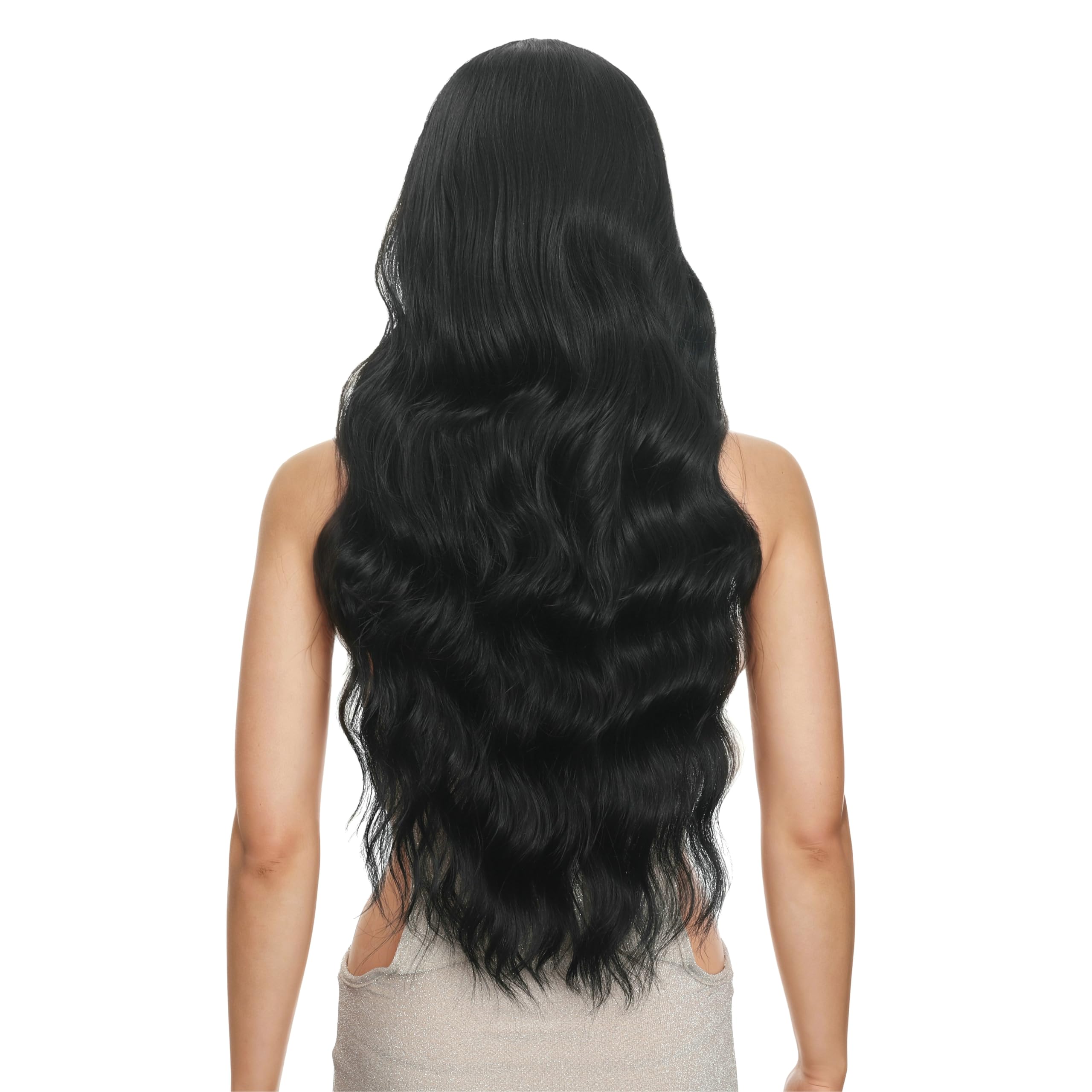 FUTAI Long Wavy Wig 30 Inch Black HD Front Lace Body Curly Synthetic Hair Wigs for Women Professional Female Diverse Styles Dail