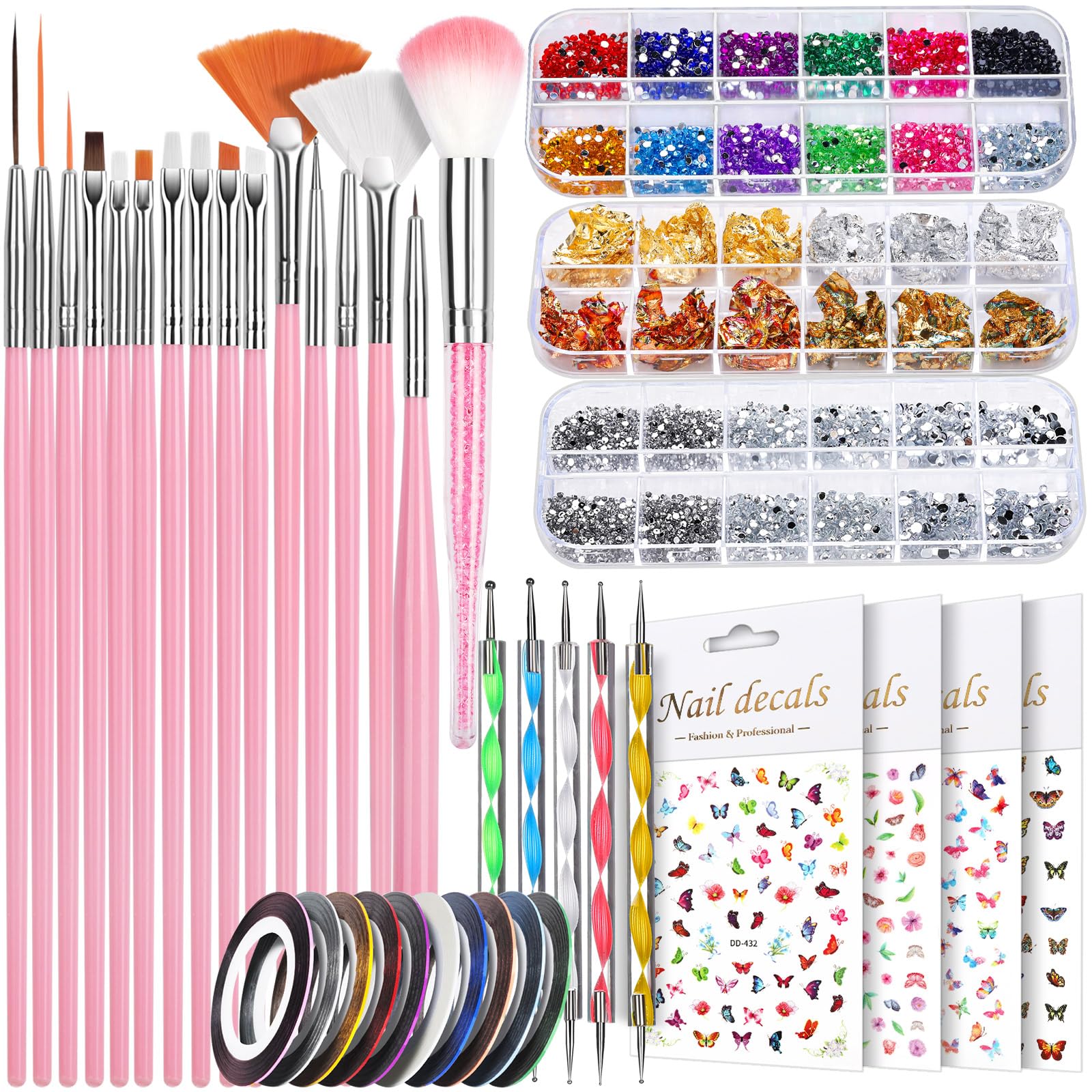 Teenitor Nail Art Kit For Beginners, Nail Art Supplies With Nail Art Brushes, Nail Dotting Tools, Nail Art Stickers, Nail Art Rh