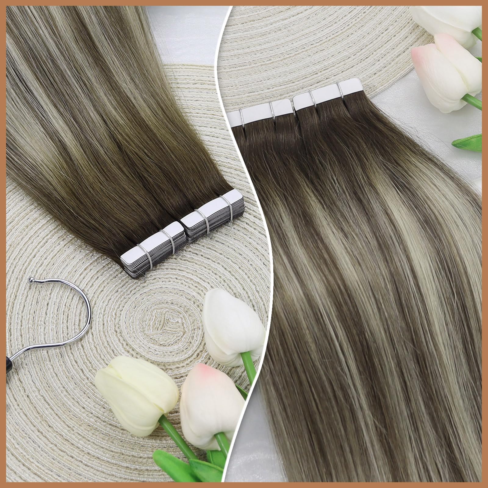 Sunny Tape In Hair Extensions Human Hair Brown Balayage Tape In Natural Hair Extensions Human Hair Dark Brown Fading To Ash Brow
