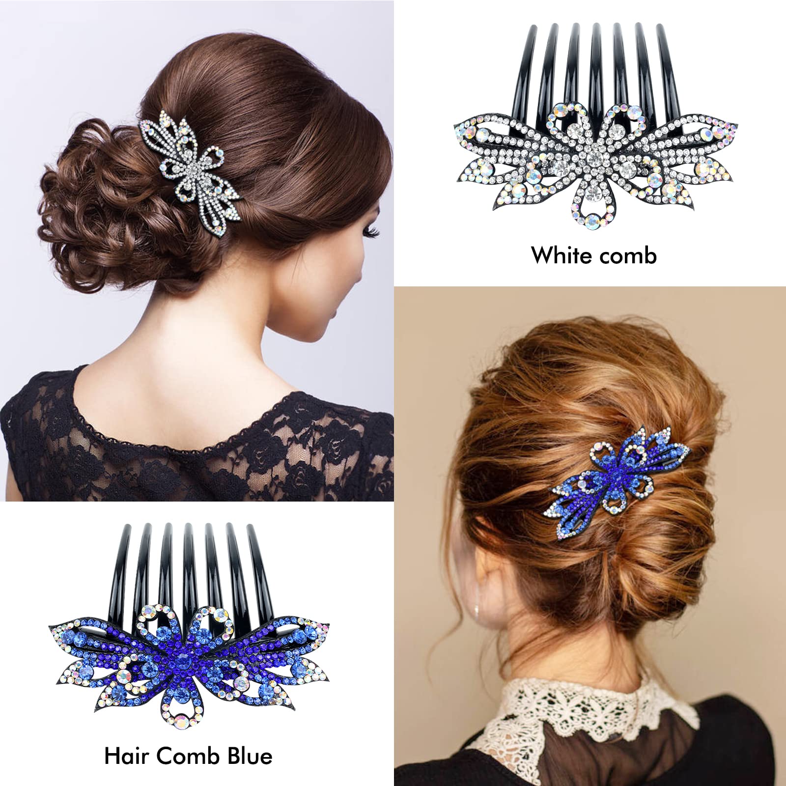 Lawie 6 Pack Large Crystal Rhinestone Side Comb Fancy Sparkly Jeweled Long Teeth Plastic Decorative Hair Combs Accessories Frenc