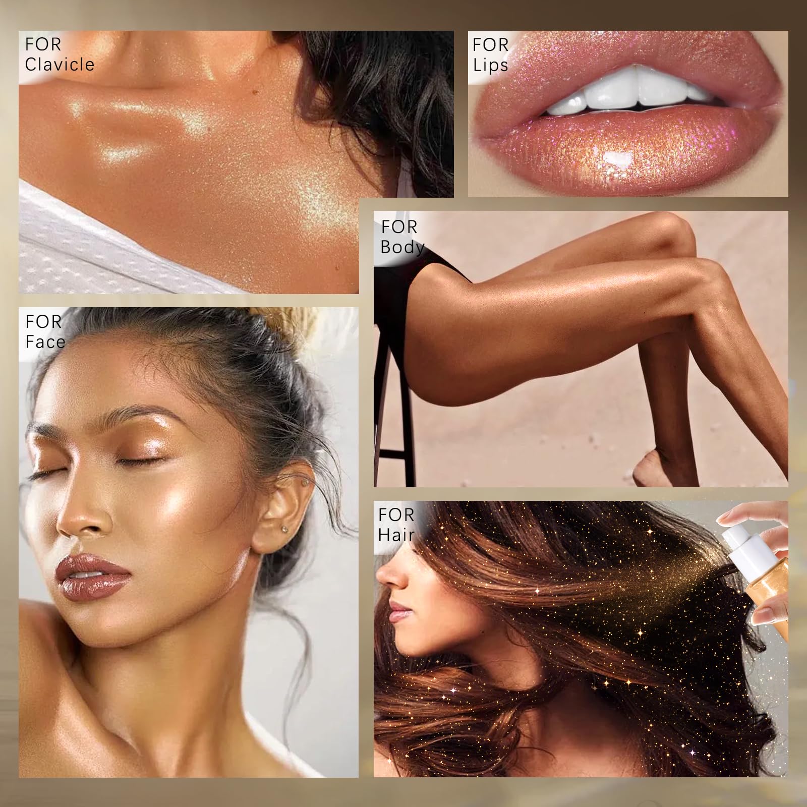 HOSAILY Body Glitter Spray, Moisturizing Bronze Body Shimmer Luminizer Glow Illuminator Quick-Drying and Non-Sticky Glitter Spra