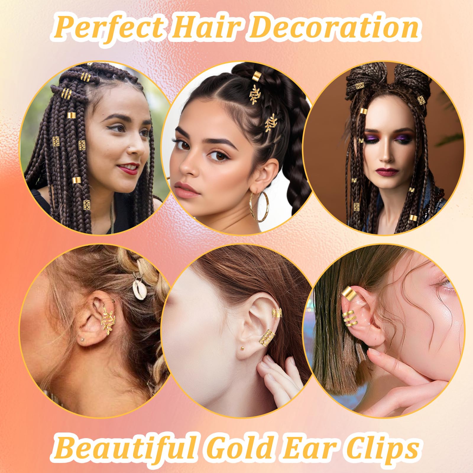 Tyqour 48pcs Hair Jewelry For Braids Accessories Metal Hair Cuffs Adjustable Hair Clips For Braids Hair Rings Hair Jewels Loc Ac