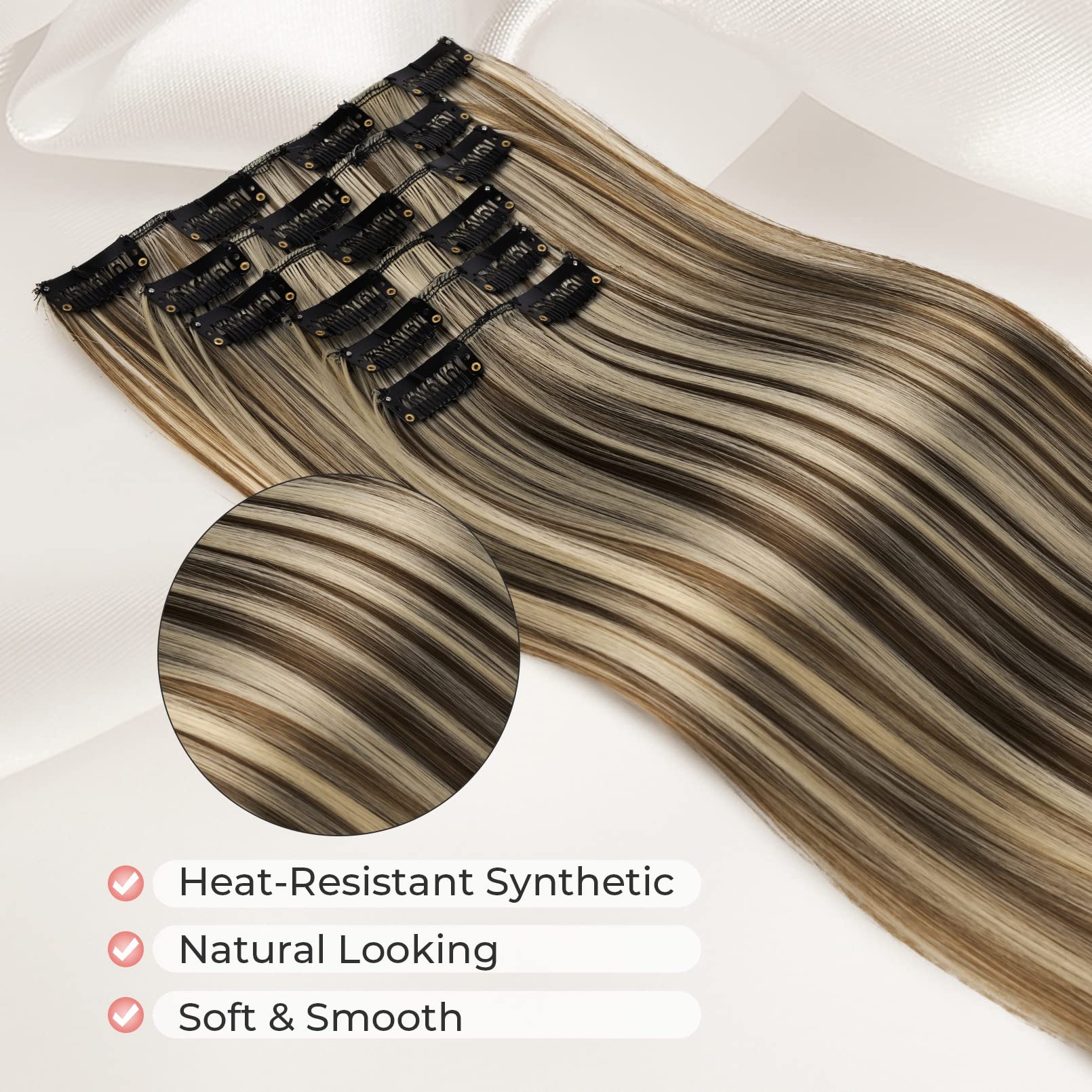 Lonai Clip In Hair Extensions, 6Pcs Straight 24'' Long Synthetic Clip On Hairpiece For Women