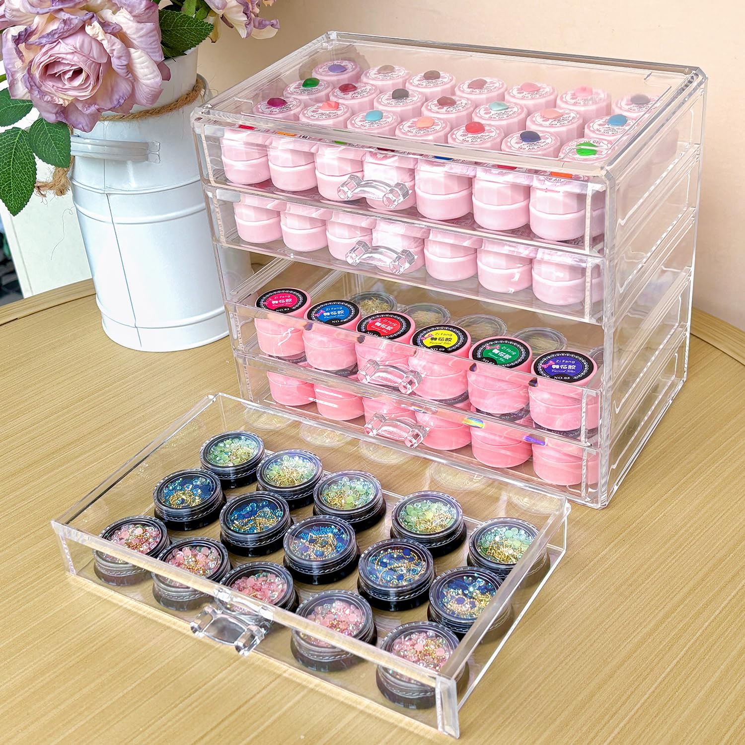 Guolich 5 Tier Nail Organizers And Storage Transparent Acrylic Nail Art Jewelry Accessories Storage Box Rack Shelf Display Stand