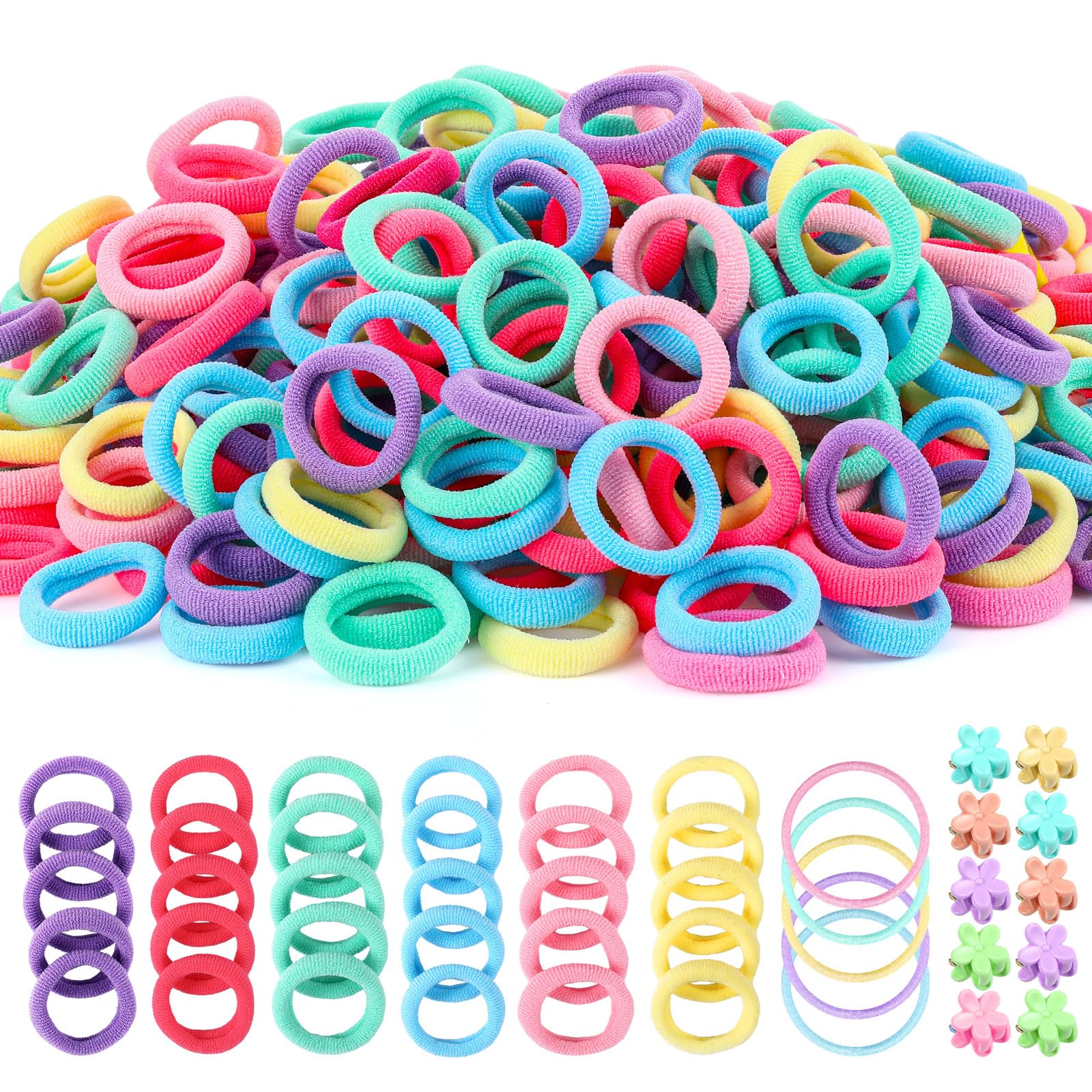 auroray 360PCS Soft Cotton Hair Ties for Toddlers & Baby - No Damage Elastics Seamless Ponytail Holders for Little Girls Daily H