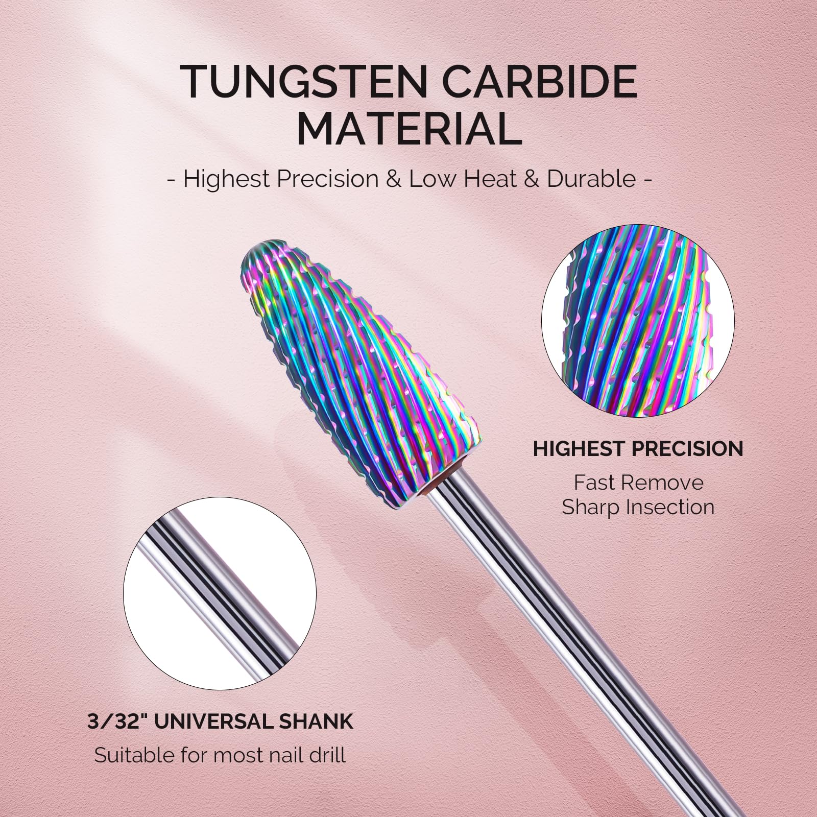 Melodysusie Nail Drill Bits Set, 10Pcs Tungsten Carbide Nail Bits For Nail Drill E-File, 3/32 Inch Bits Manicure Pedicure Remove
