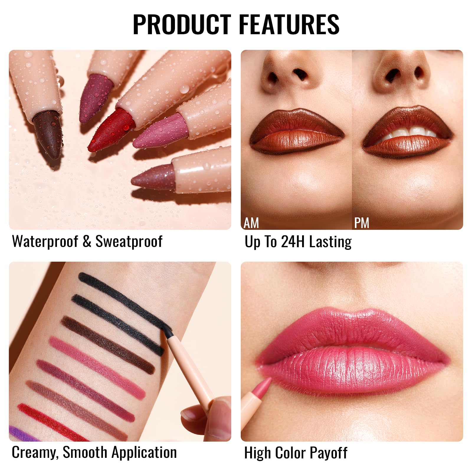 Oulac Red Retractable Lipliner Pencil 2In1 Waterproof Makeup Stick For Lip Liners And Eye Liners, Smooth And Creamy, Long Lastin
