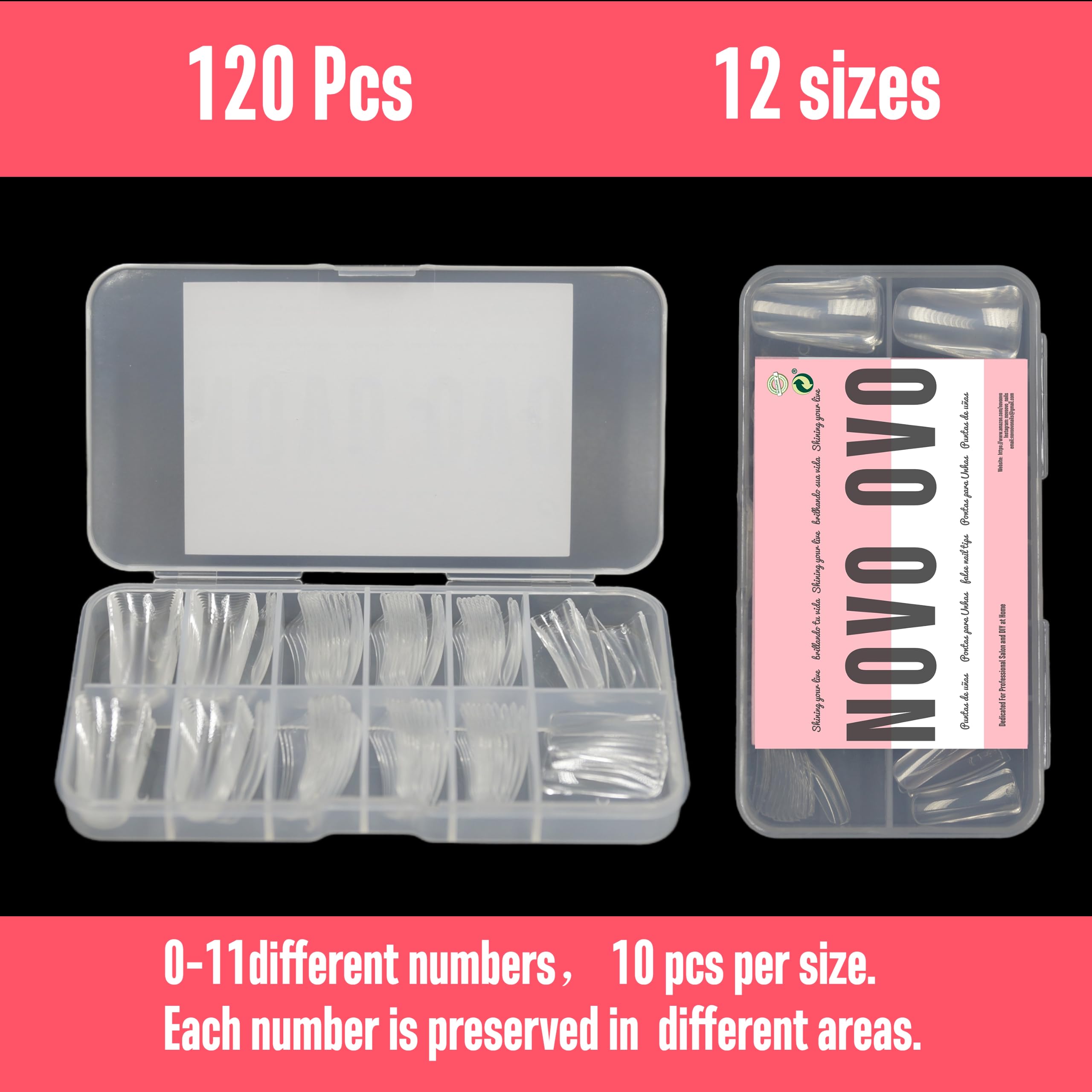 NOVO OVO 120 pcs Full Cover Duck Feet Nail Tips Press On for Acrylic, Clear Medium/Long Coverage Flare Y2K Vibe Wide French Soft