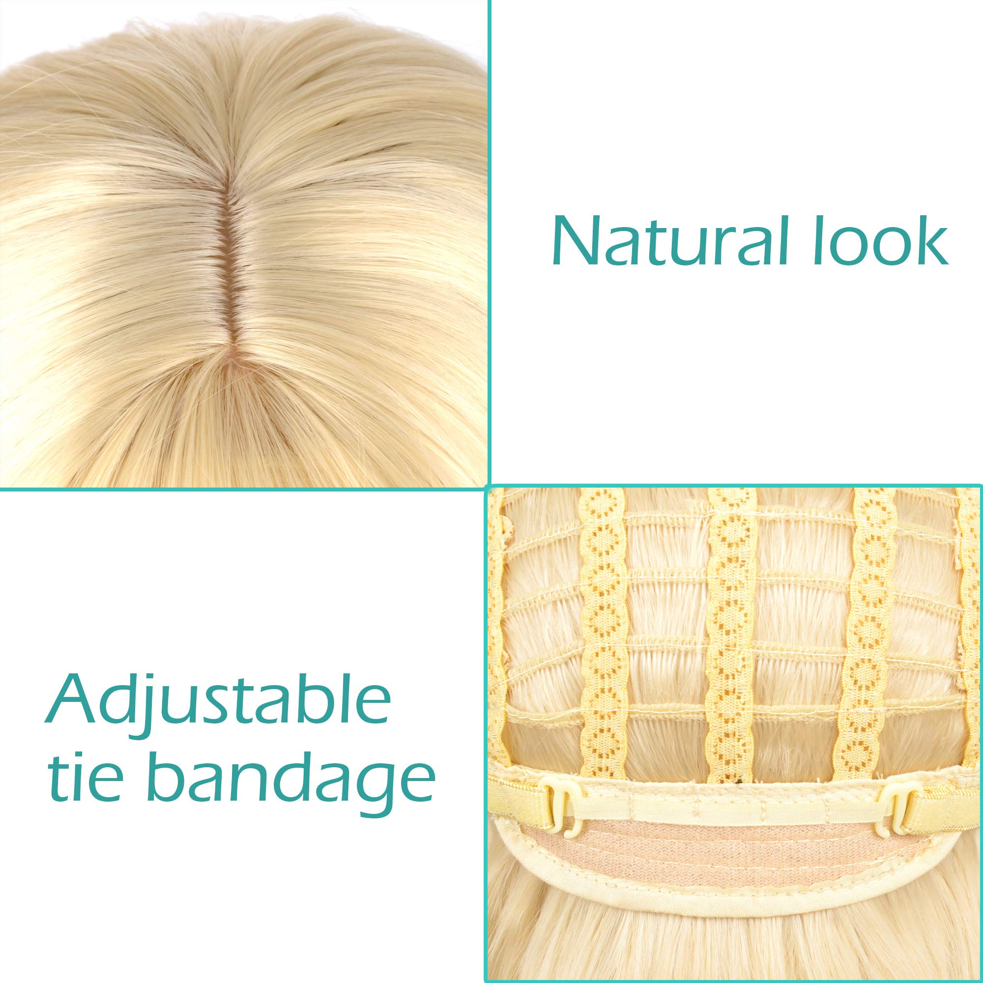 VCKOVCKO Blonde Pastel Wavy Wig With Air Bangs Women Short Wavy Light Blonde Wigs Synthetic Wig for Cosplay Party Bob Style Past