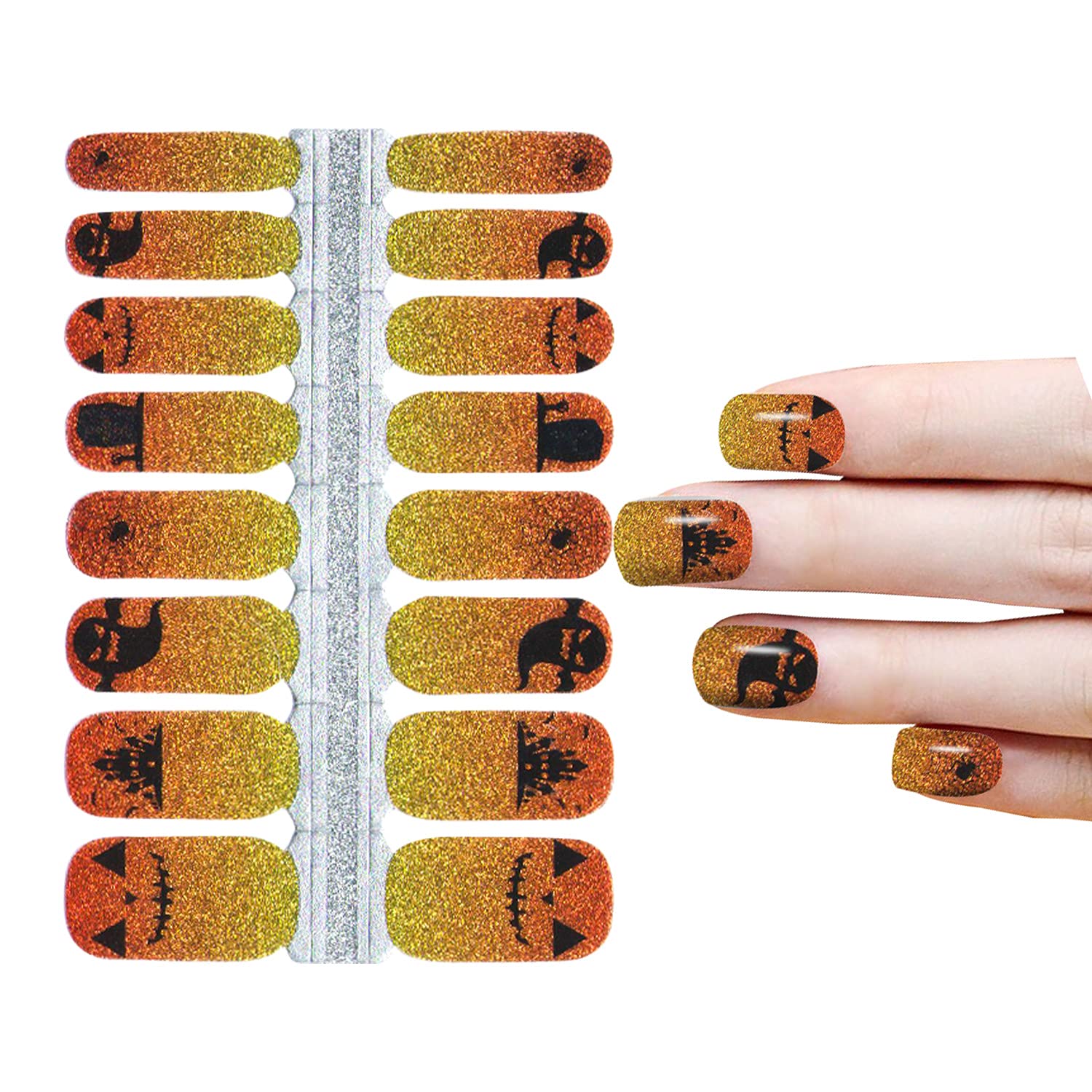 Wokoto 5 Sheets Halloween Full Nail Strips Full Nail Wraps For Women Halloween Nail Stickers Gel Nail Strips With Nail File Kit