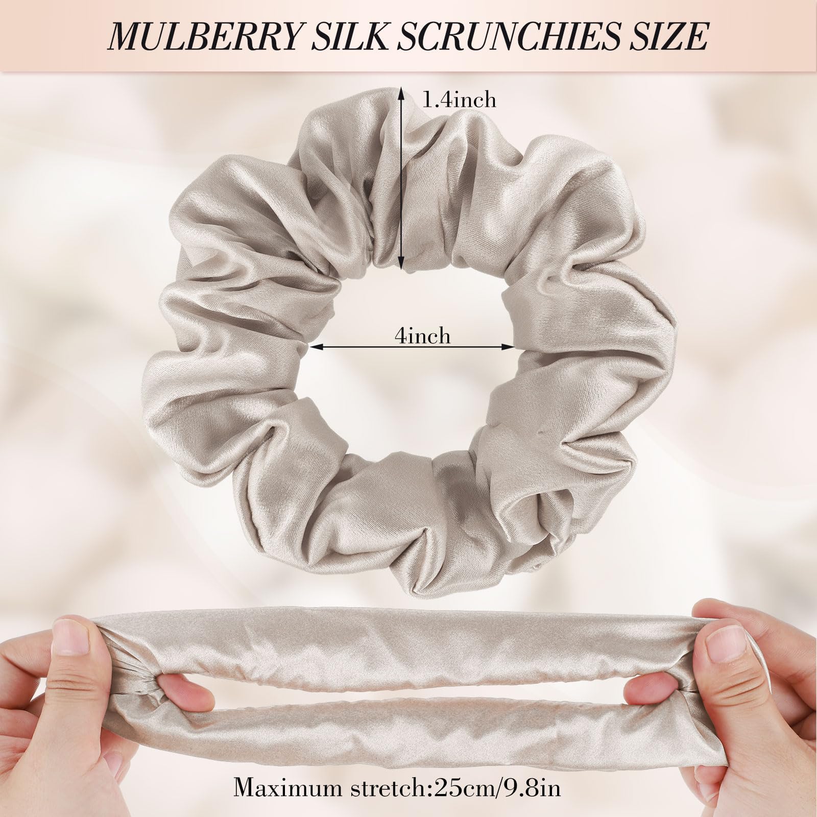 4 Pack Mulberry Silk Scrunchies, Brown Silk Hair Ties 19 Momme Silk Scrunchies For Hair Sleep No Damag Satin Scrunchies Stocking
