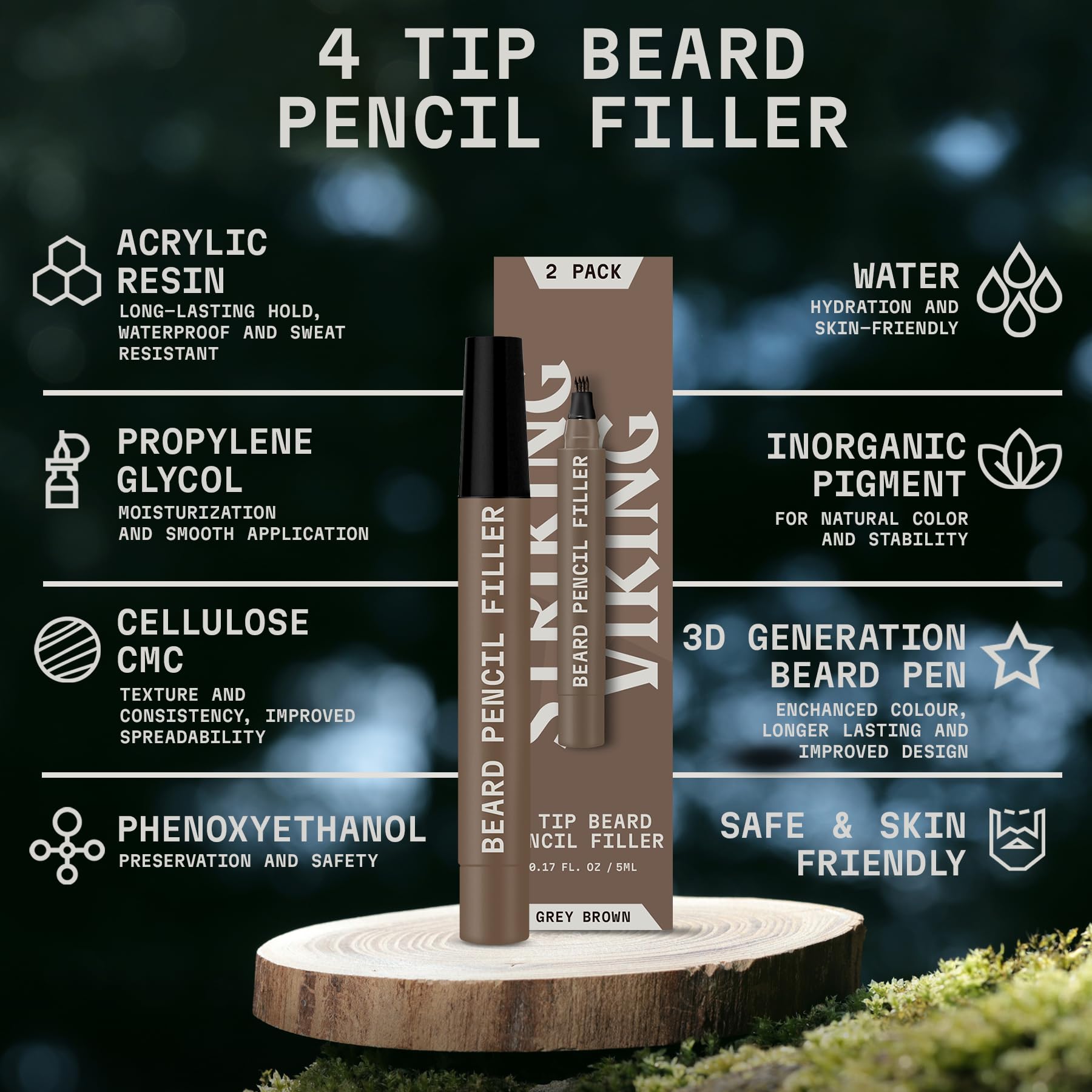 Striking Viking 2 Pack Beard Pencil Filler For Men, Grey Brown (Grey) - Contour, Fill, & Define Your Beard With 3Rd Generation L