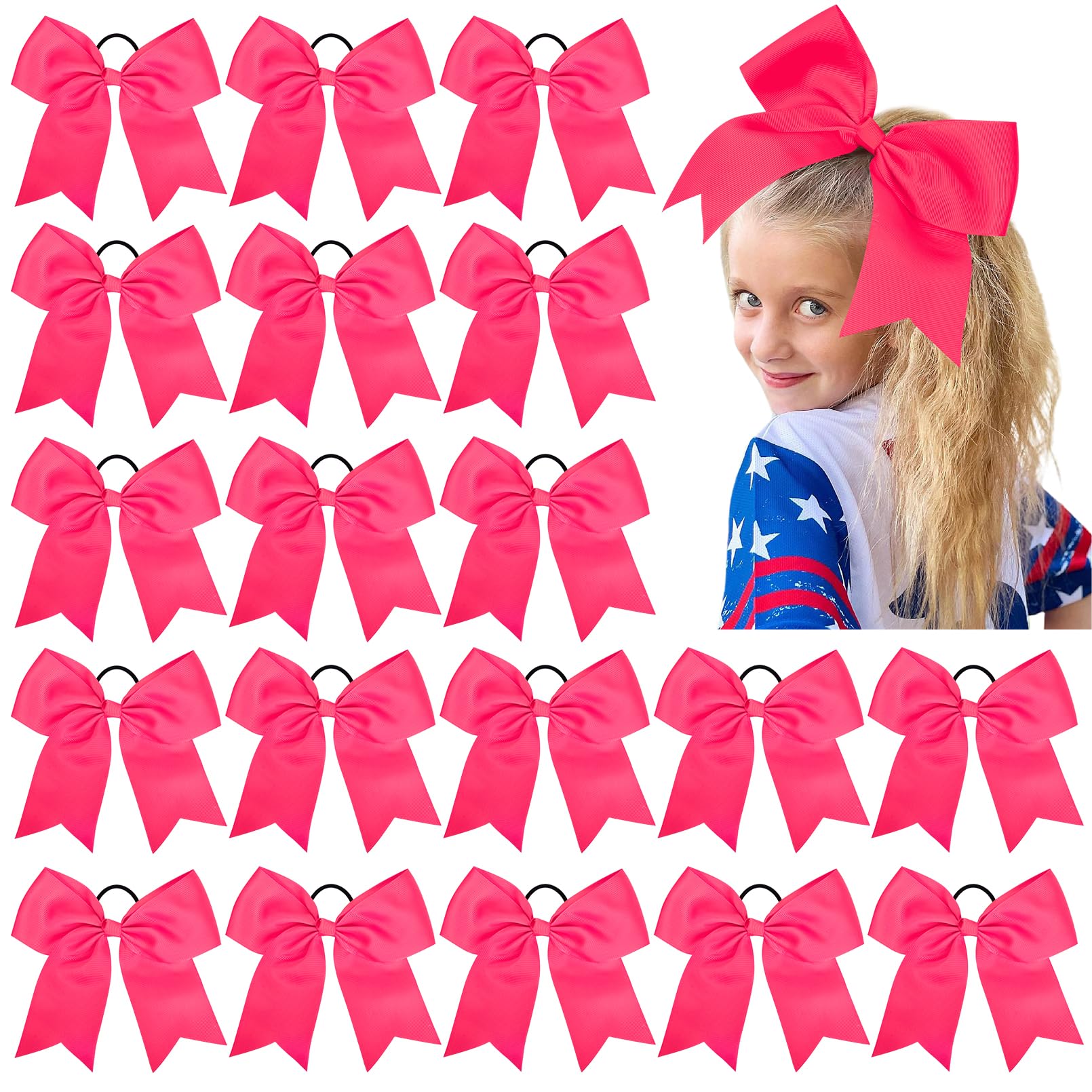 18PCS 8'' Large Cheer Bow Rose Ponytail Holder Elastic Band Hair Ties Hair Bow Accessories for Cheerleading Teen Girls High Scho