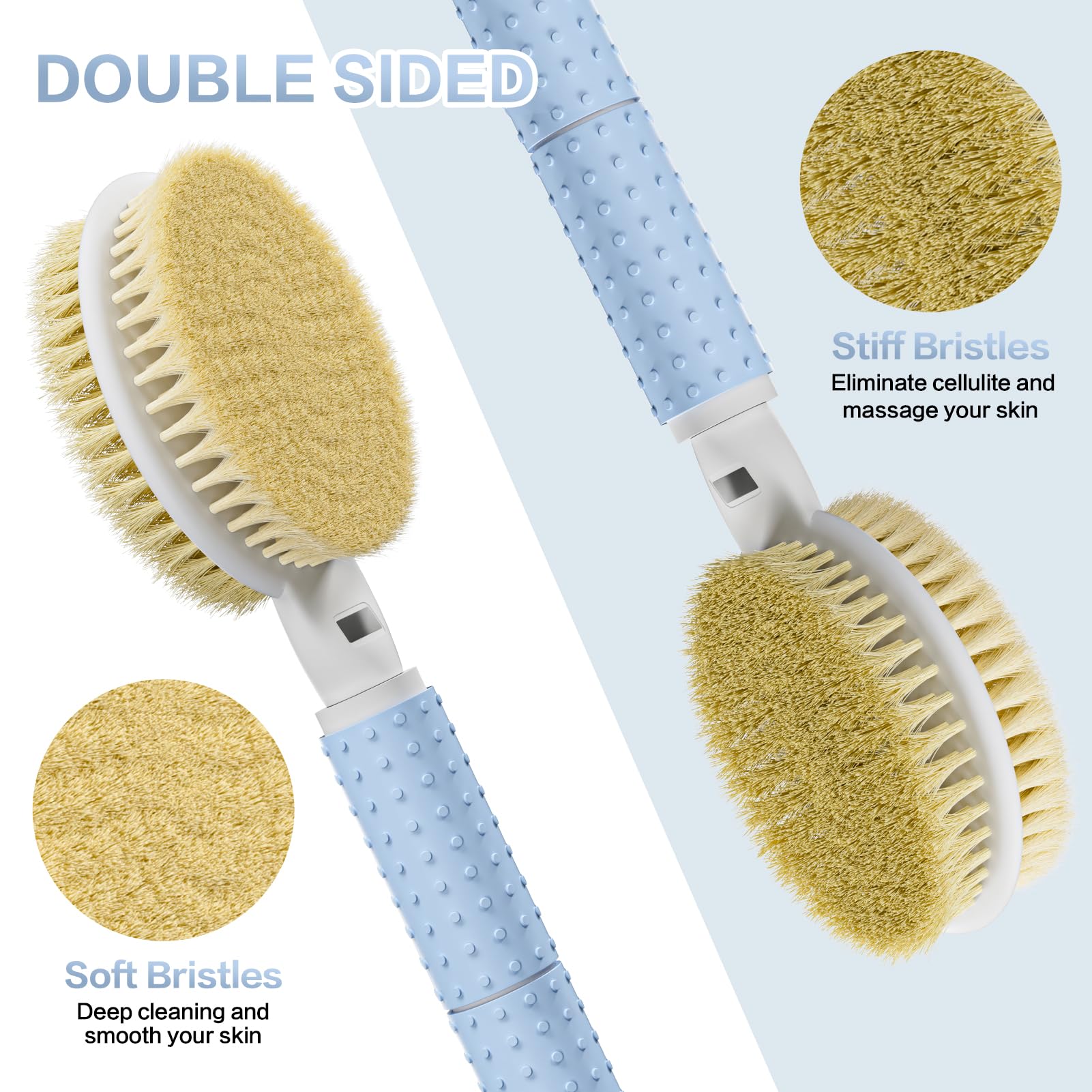 Shower Brush With Soft And Stiff Bristles,16''-24'' Long Adjustable Telescopic Massage Handle,Dual-Sided Back Scrubber Bath Brus