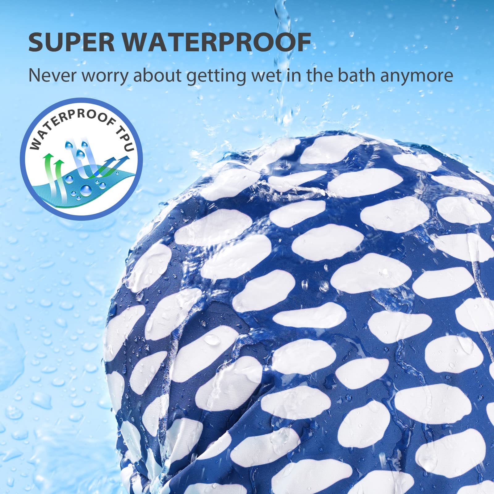 Innelo Luxury Shower Cap, Reusable Upgrade Waterproof Caps For Women, Adjustable Cap Hair With Satin Lined, All Styles Blue