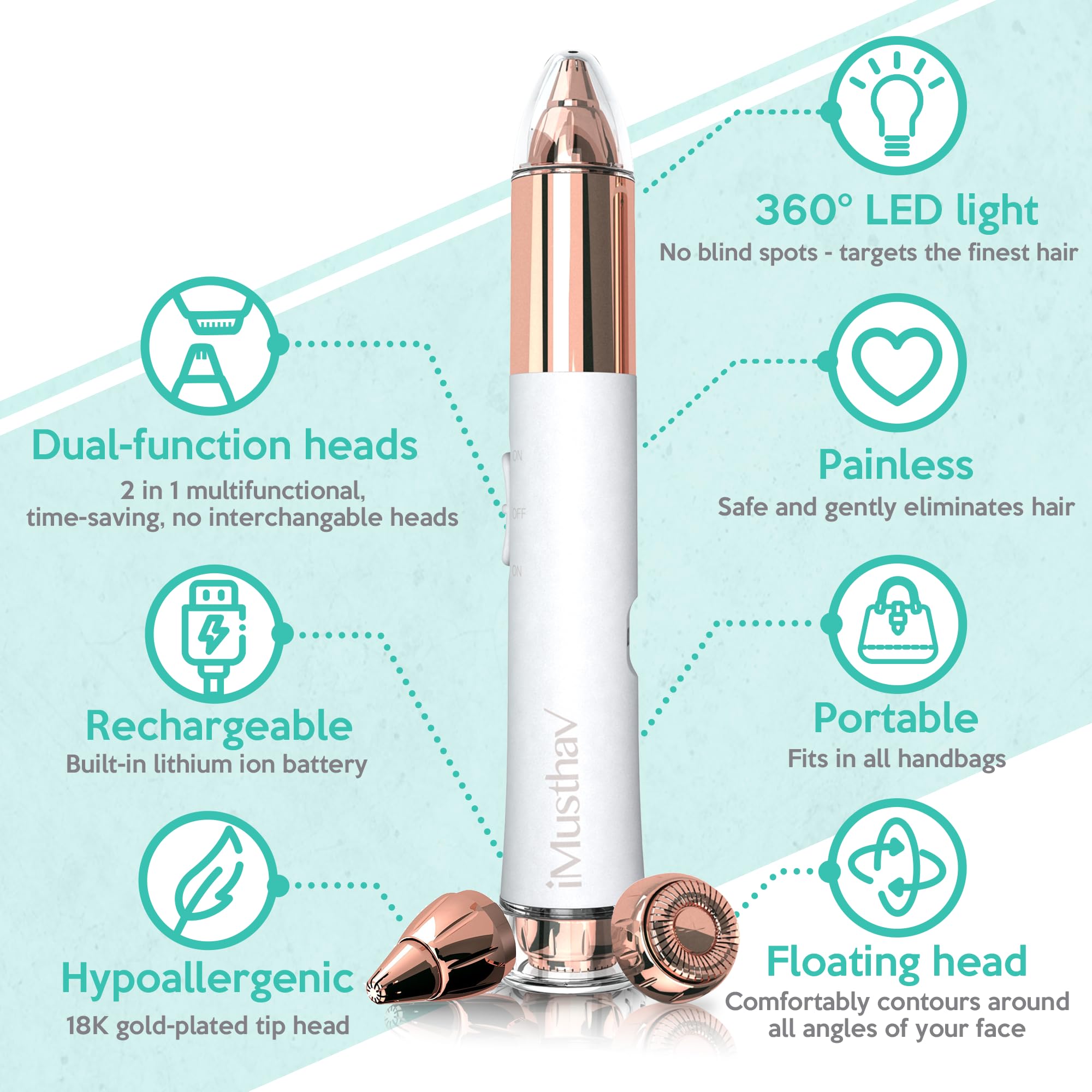 2-In-1 Portable Rechargeable Painless Eyebrow Trimmer & Facial Hair Remover, Removes Eyebrow, Face, Lips And Body Hair For Women
