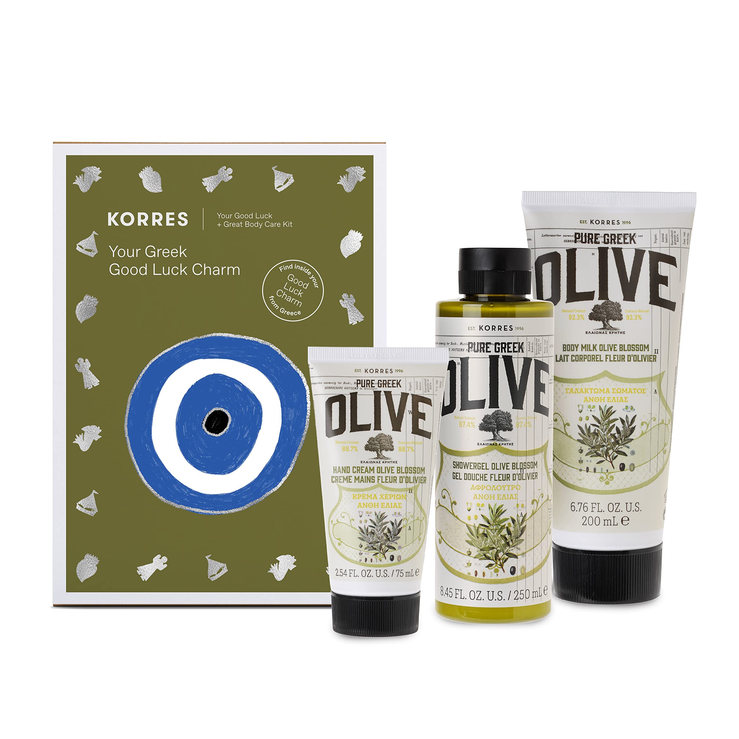 Korres Olive Blossom Body Care Collection | Pure Greek Olive Shower Gel, Body Cream & Hand Cream, 3 Piece Set