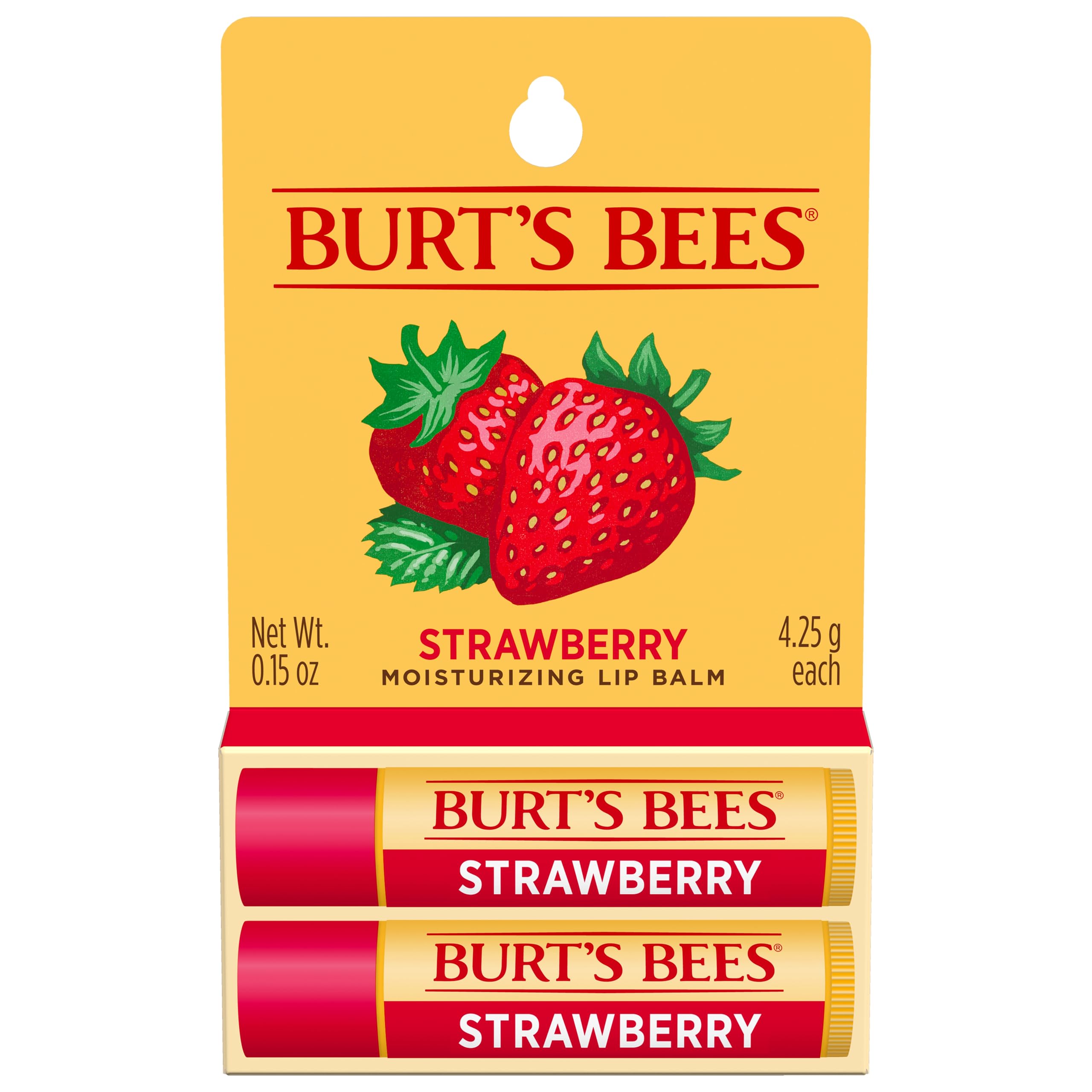 Burts Bees Lip Balm - Strawberry, Lip Moisturizer With Responsibly Sourced Beeswax, Tint-Free, Natural Origin Conditioning Trea