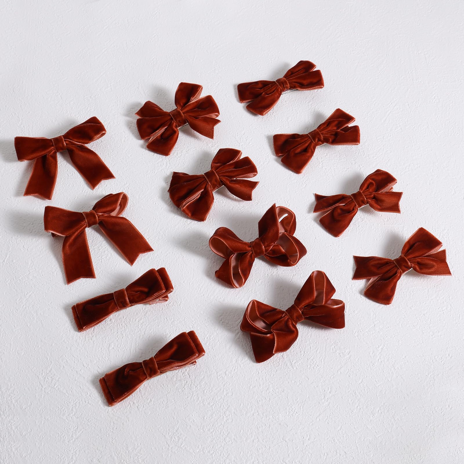 12 Pcs Brown Velvet Ribbon Hair Bows for Little Teen Toddler Baby Girls Kids 3in Small Fall Dress Bow Alligator Clips Everyday G