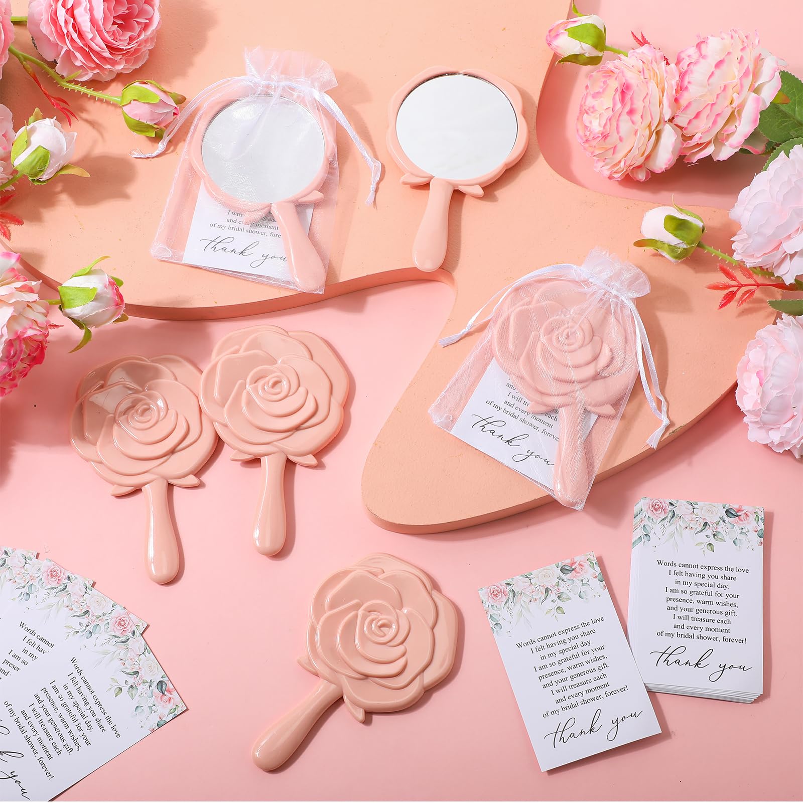Wenqik 50 Sets Bridal Shower Favors Rose Compact Mirrors Bulk Wedding Favors For Guests Rose Compact Handheld Mirrors With Thank