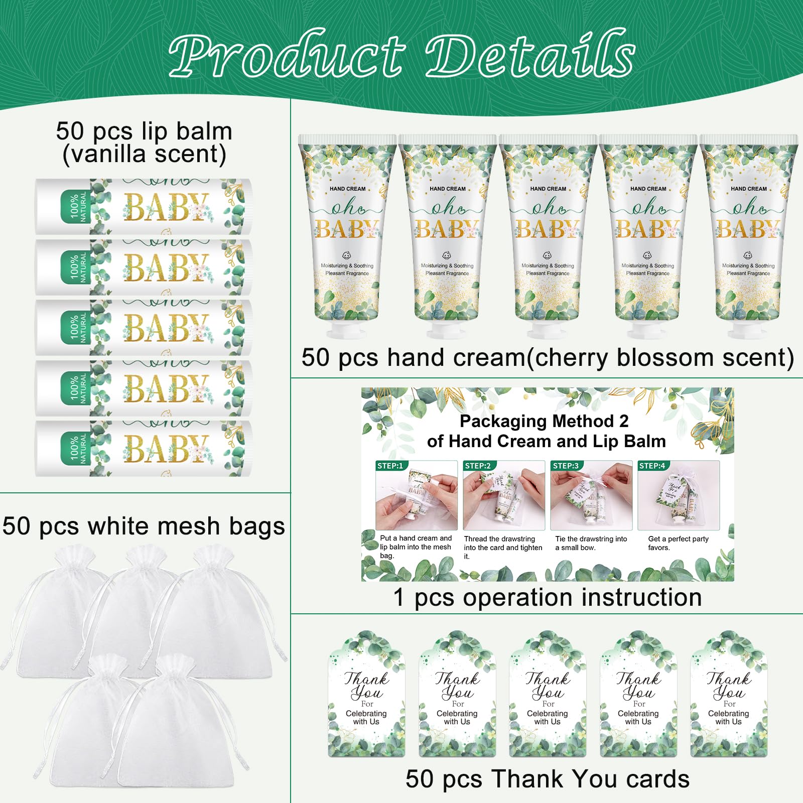 50 Pack Hand Cream Bulk And Lip Balm Bulk Gifts Sets, Baby Shower Favors And Bridal Shower Favors For Guests With Thank You Card