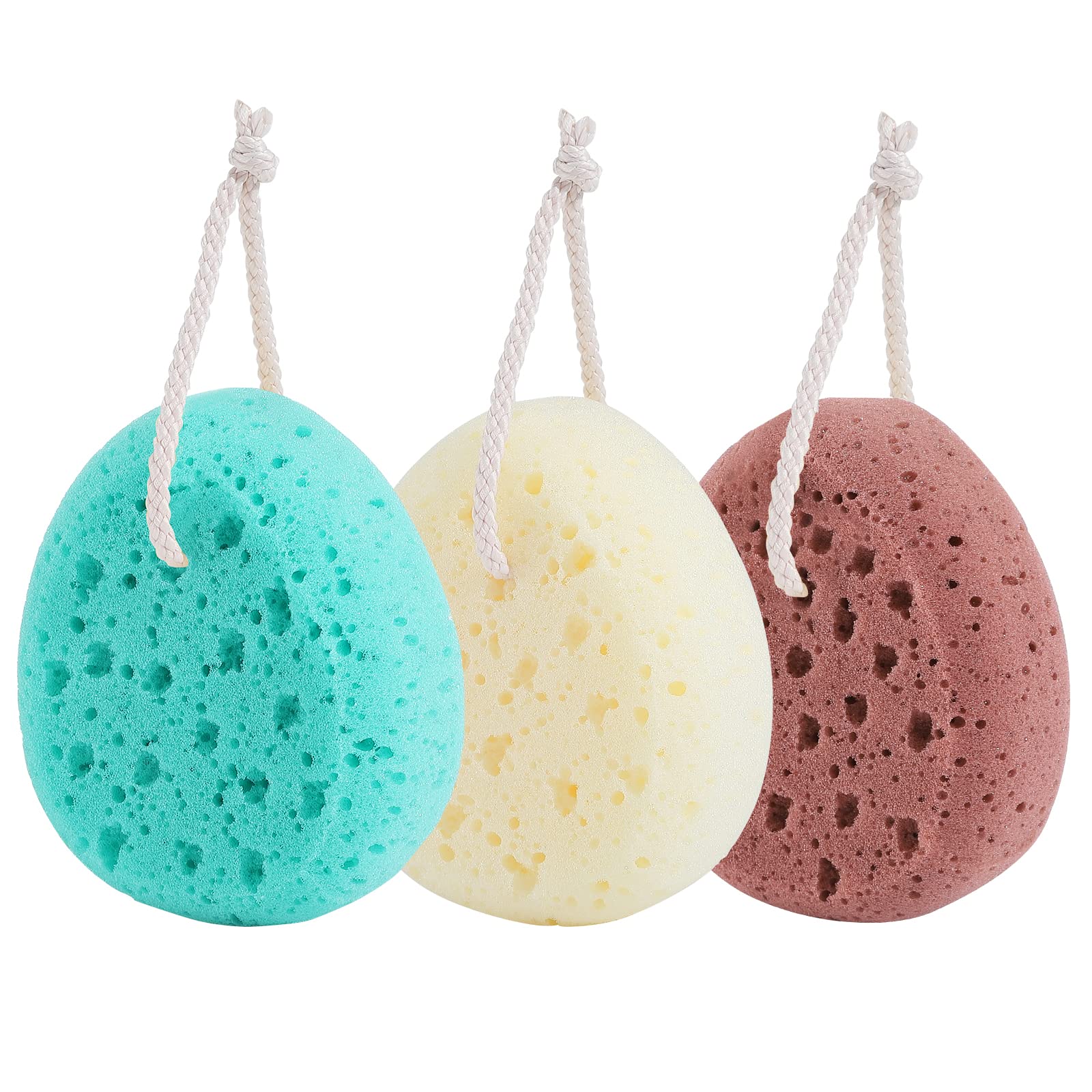 Kecuco 3 Pcs Bath Sponge For Women, Men, Teenager, Body Wash Sponges Loofah Body Scrubber Shower Sponge, 3 Colors & Large Size S