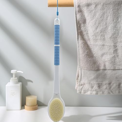 Shower Brush With Soft And Stiff Bristles,20.5'' Extra Long Handle Dual-Sided Back Scrubber Bath Brush Body Exfoliator For Wet O