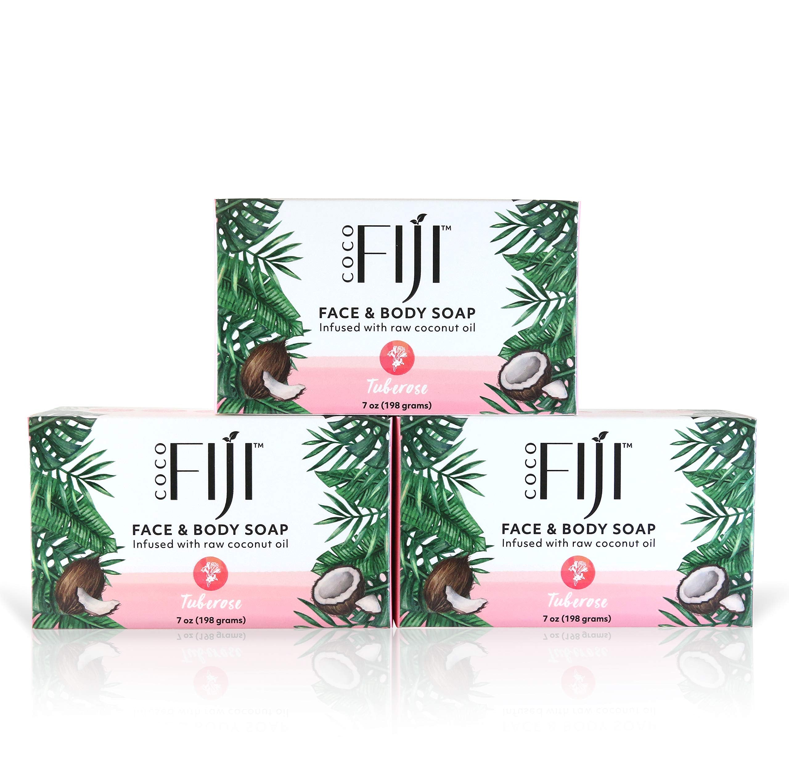 Coco Fiji Soap Bar for Face and Body Infused With Organic Coconut Oil, Tuberose, Essential Oil, Natural Soap for Moisturizing & 
