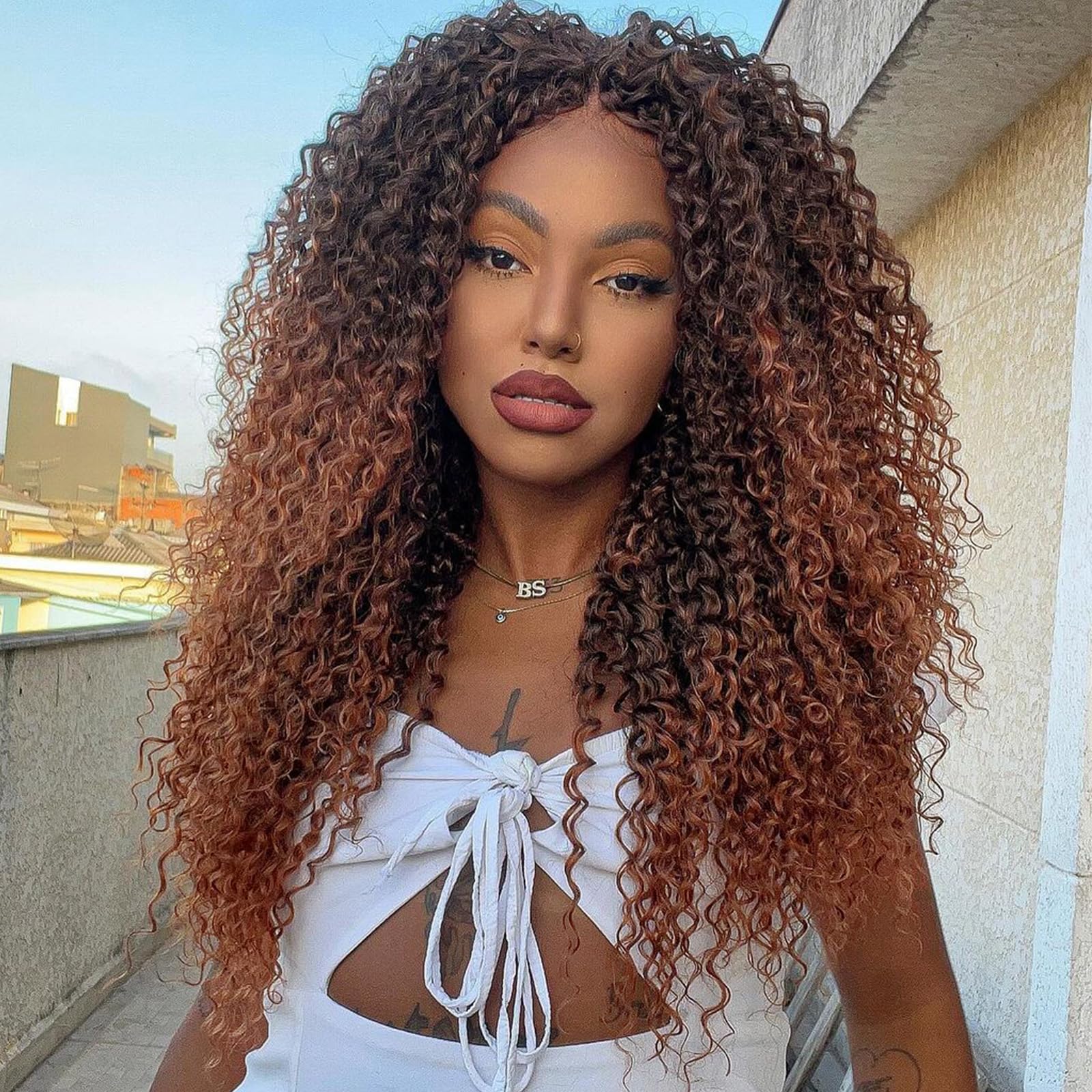 Xtrend Pre Looped Brazilian Micro Kinky Curly Crochet Hair 24 Inch 8 Packs Ombre Brown Yaki Kinky Curly Water Wave Crochet Hair